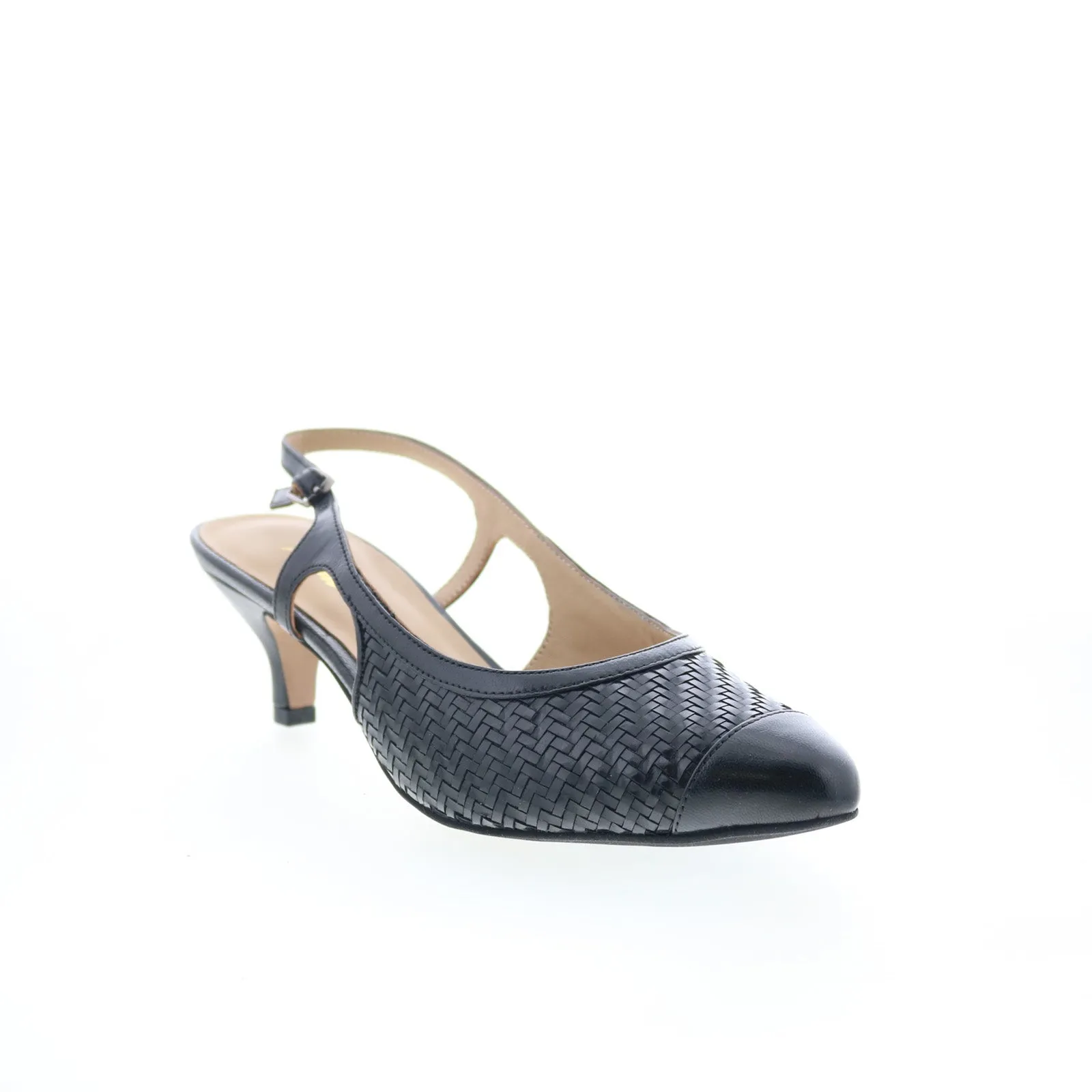 Flexible Upper Trotters Kalen T2008-001 Womens Black Narrow Leather Slingback Heels Shoes