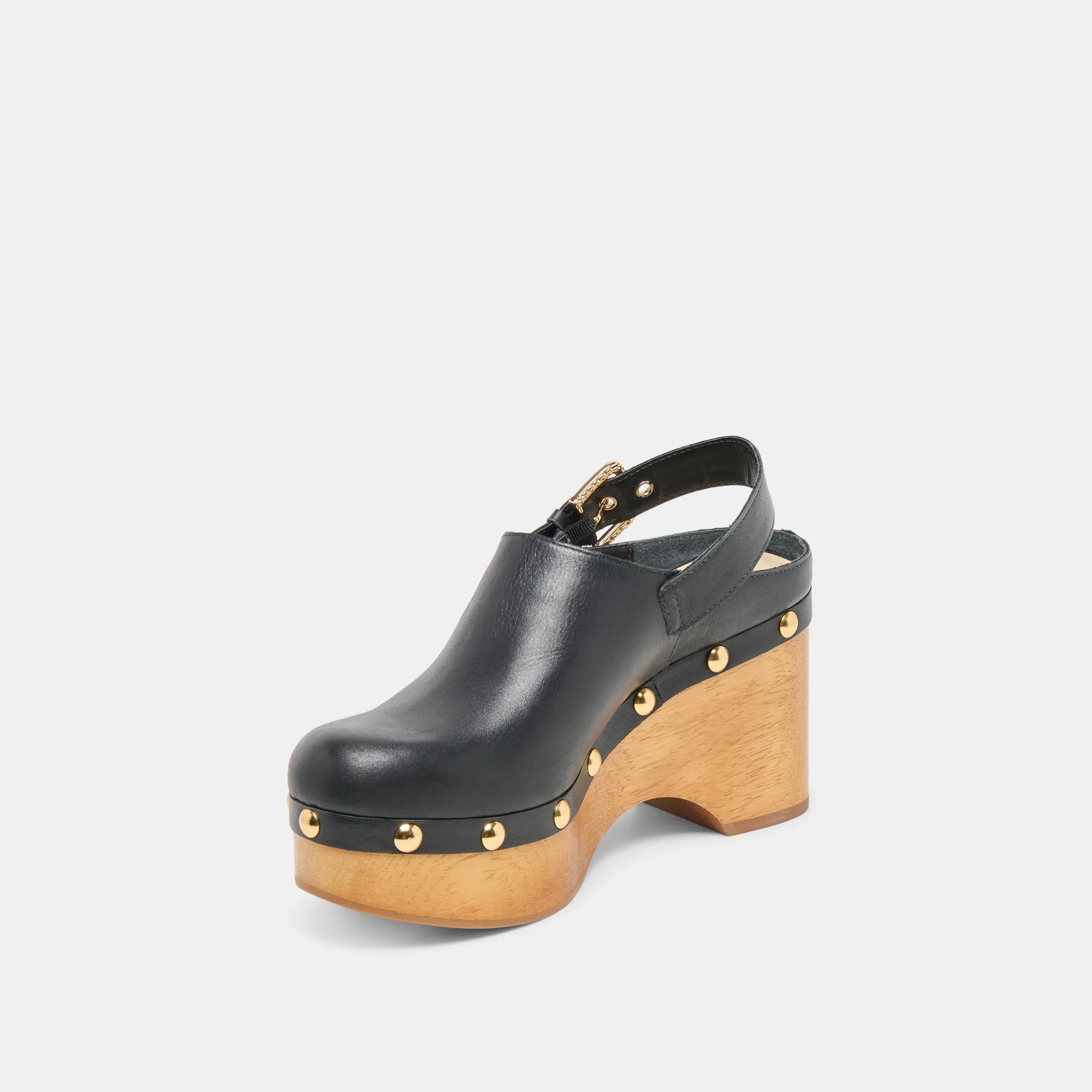 Comfortable Padding Classic Black Heels ADELAN CLOGS BLACK LEATHER