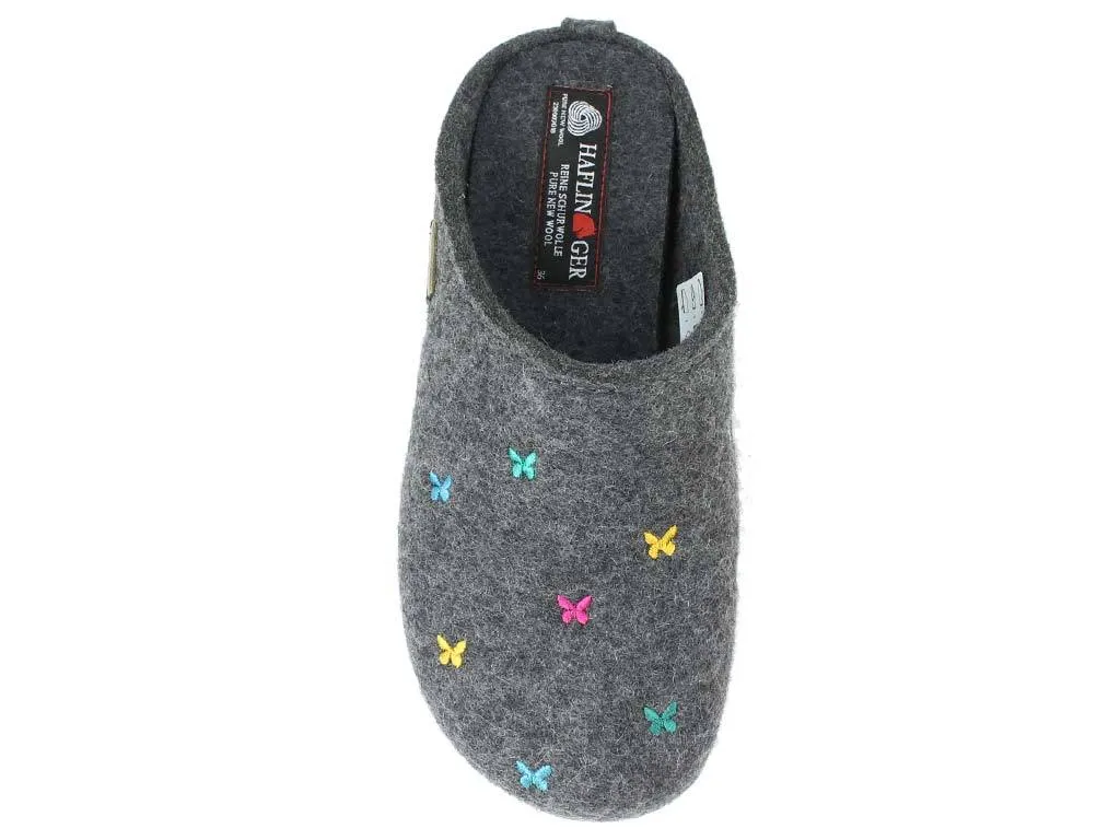 Haflinger Slippers Everest Butterflies Anthracite Poolside Ready Moisture Wicking Fabric