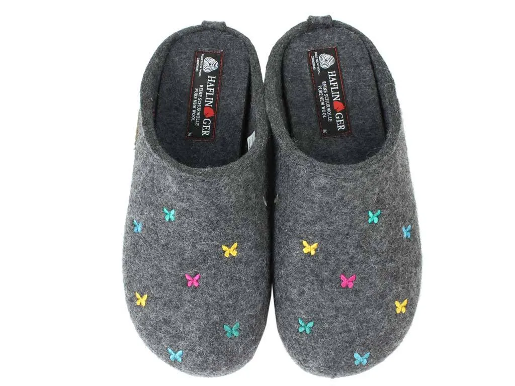 Haflinger Slippers Everest Butterflies Anthracite Quick Access No Fuss Fit