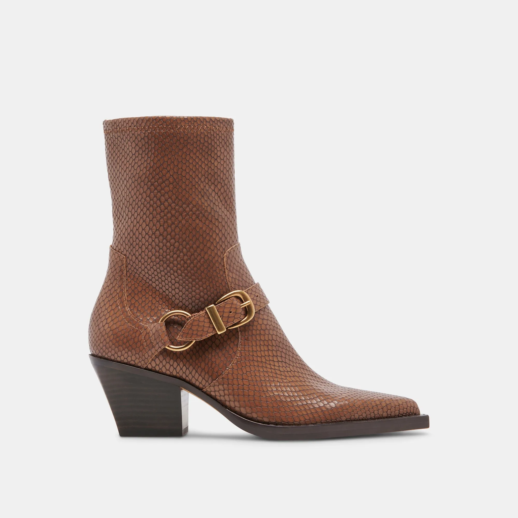 Smooth Entry Durable Look RAVE WIDE CALF BOOTS SADDLE EMBOSSED LEATHER