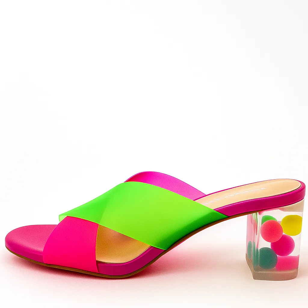 Peep Toe Booties Strappy Heeled Sandals DJANGO & JUILETTE SHALIN HOT PINK LIME