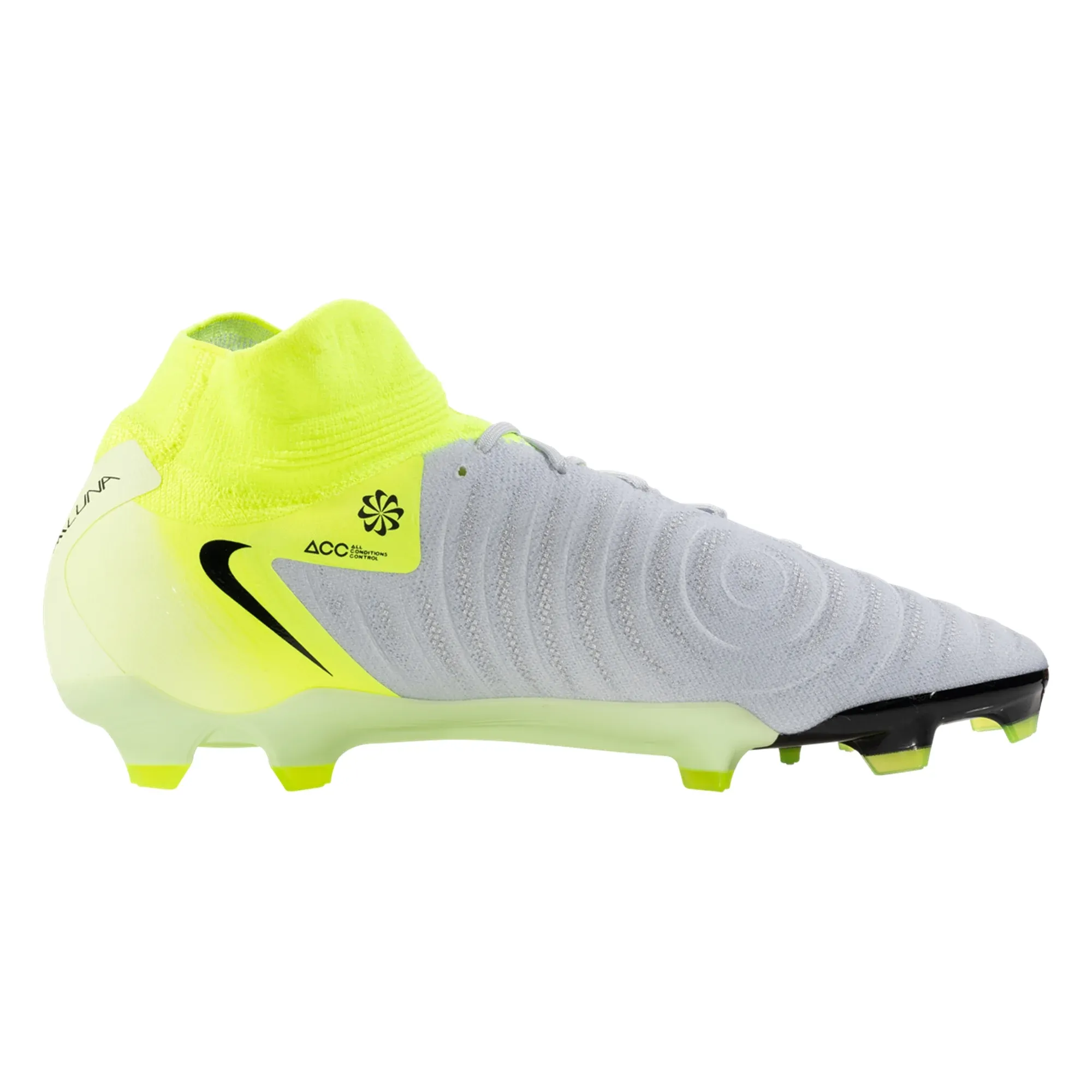 Base Lock Sleek Design Nike Phantom Luna II Pro FG Soccer Cleats (Metallic Silver/Black-Volt)
