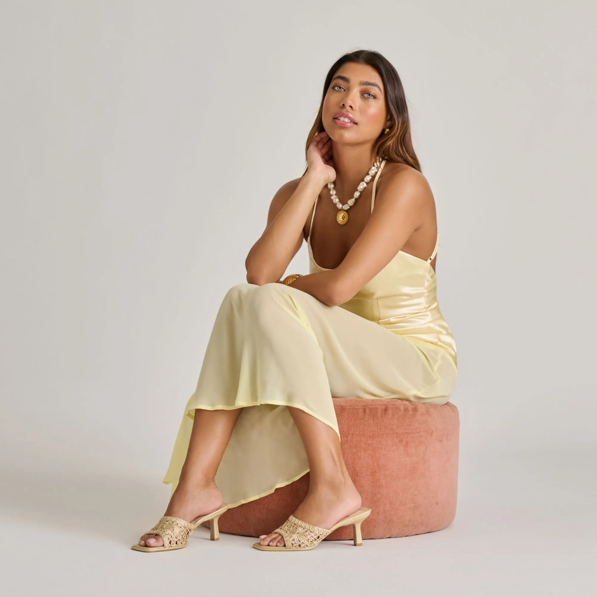Bridal Footwear with Style MAYLAH HEELS LIGHT GOLD MACRAME