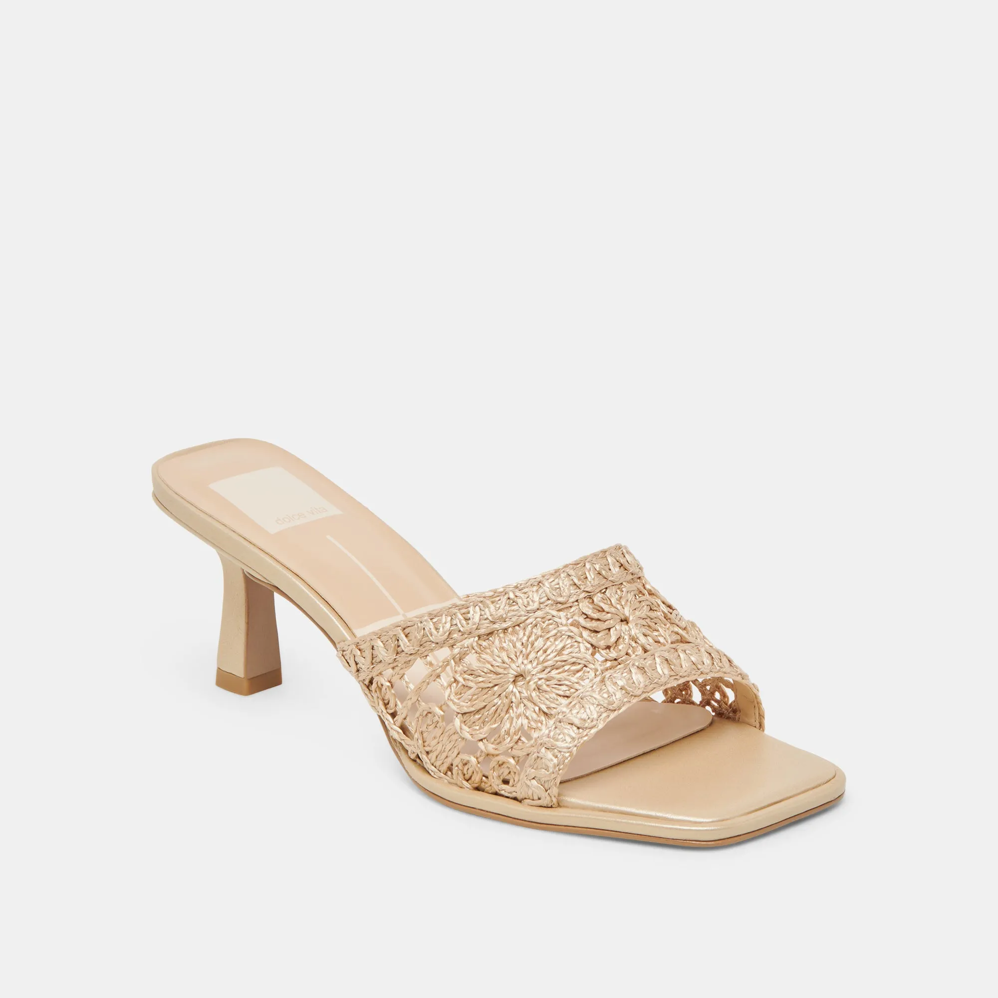 MAYLAH HEELS LIGHT GOLD MACRAME Open Toe Evening Pumps