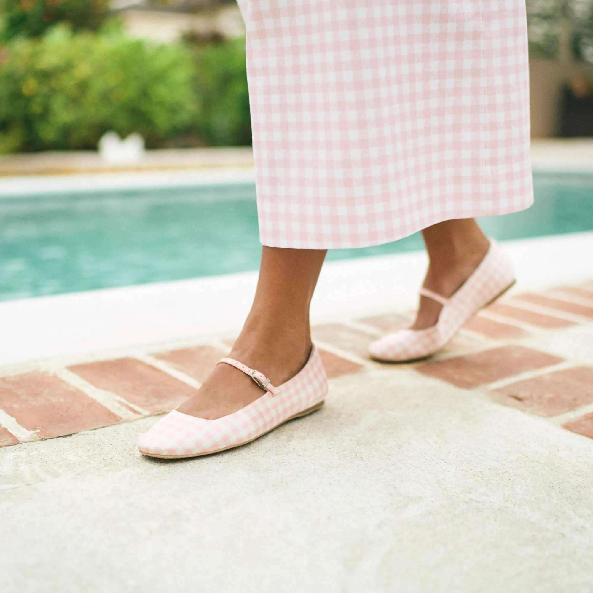 REYES X BYRDIE GOLF BALLET FLATS PINK PLAID GINGHAM Spa Mood