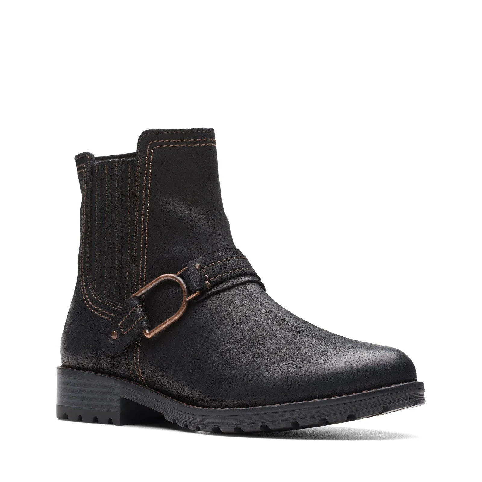 Non-Slip Sole Clarks Aspra Buckle 26174952 Womens Black Suede Zipper Casual Dress Boots