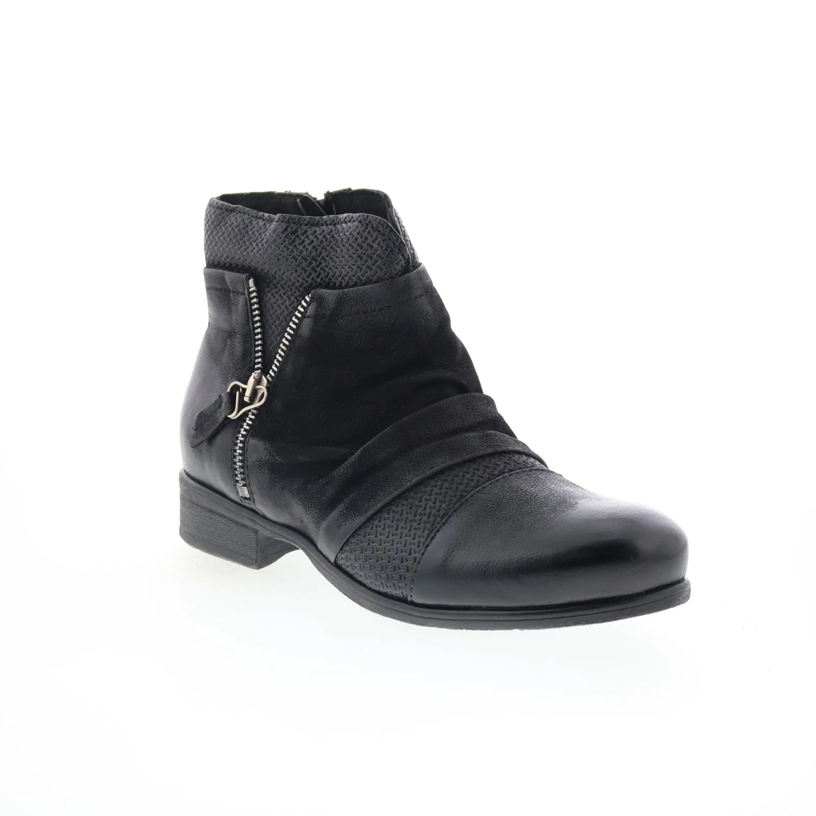 synthetic leather Outdoor Tough Miz Mooz Sunny-QVC Womens Black Leather Zipper Ankle & Booties Boots