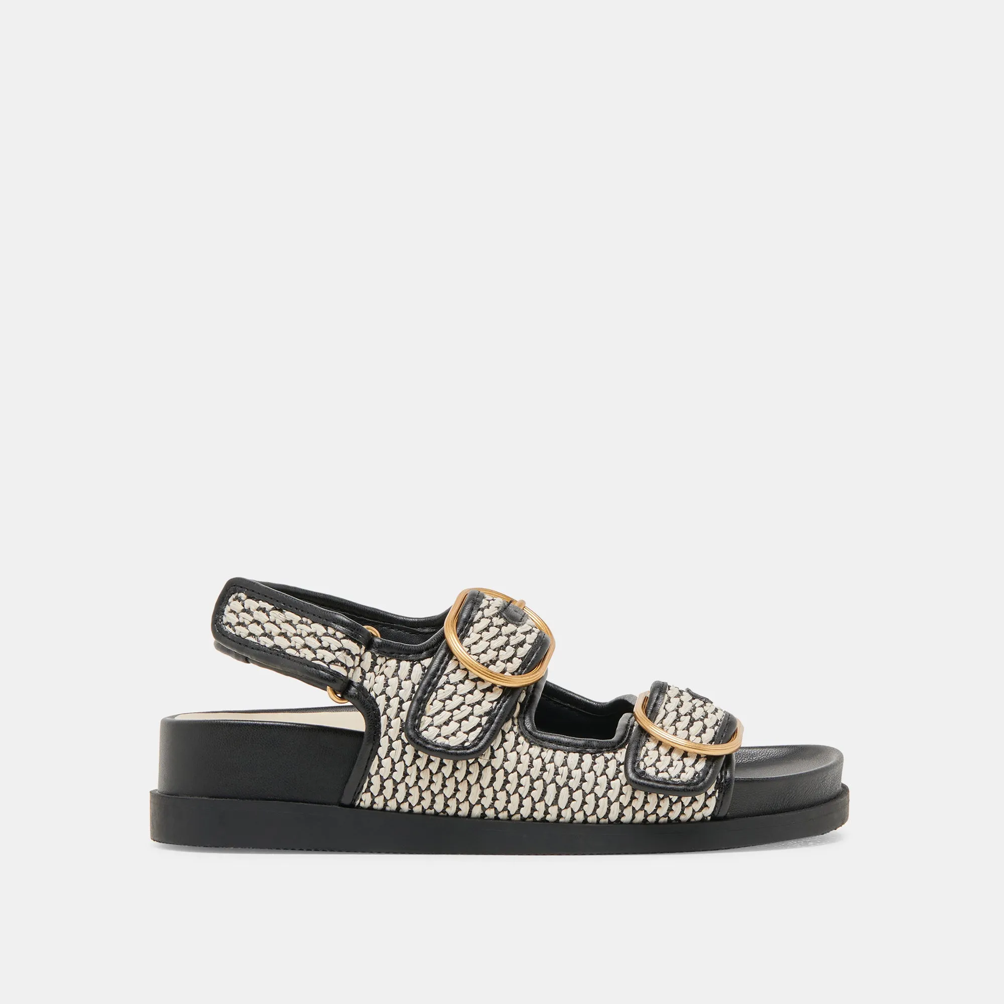 STARLA SANDALS BLACK NATURAL RAFFIA Easy Travel Morning Light