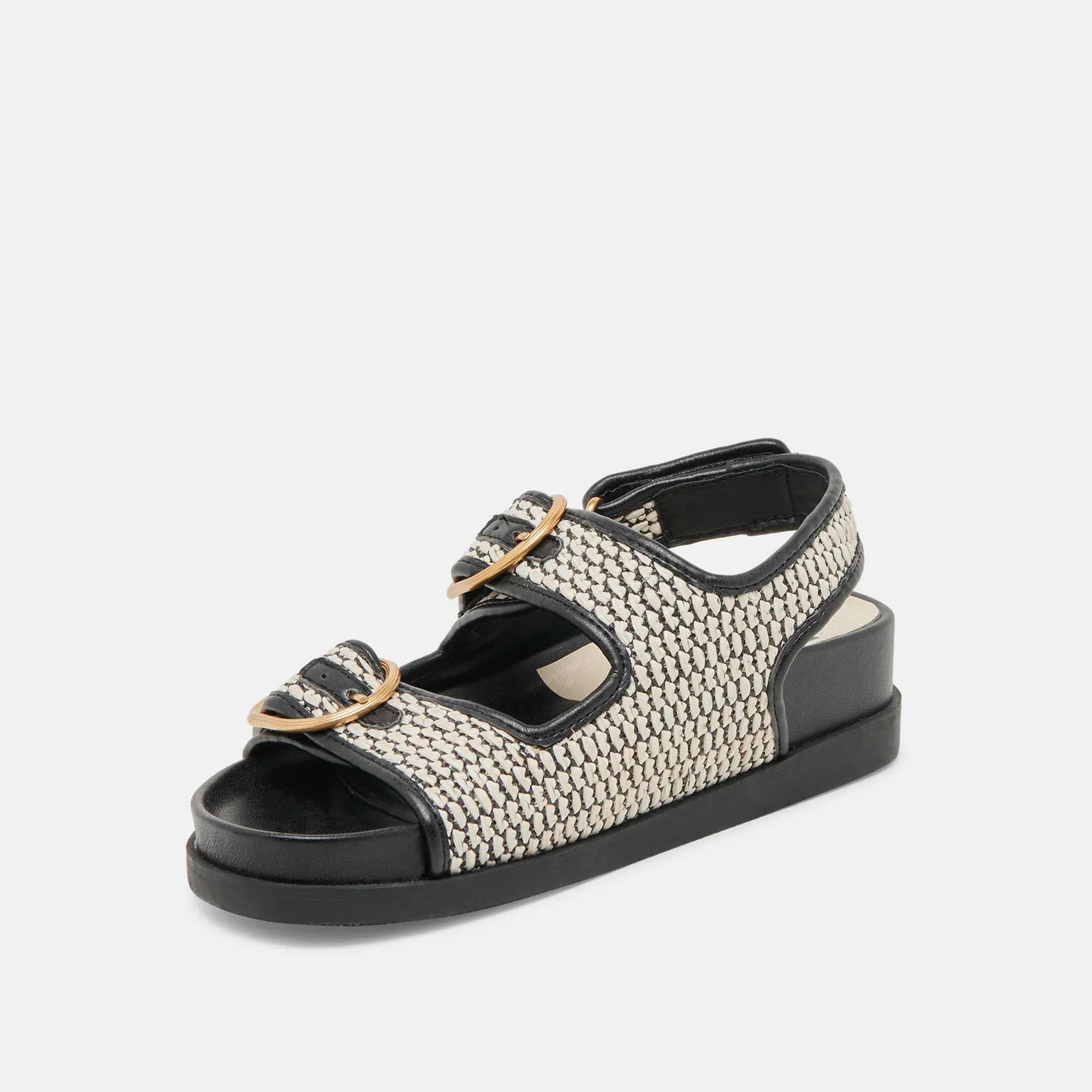 Modern Comfort Slip-On Comfort STARLA SANDALS BLACK NATURAL RAFFIA