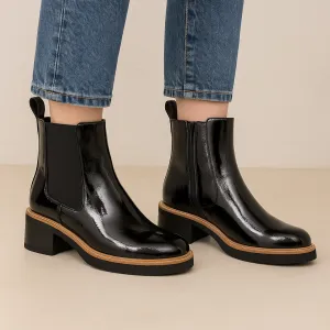 BRESLEY PATROL BLACK PATENT Vintage Style Textile Lining