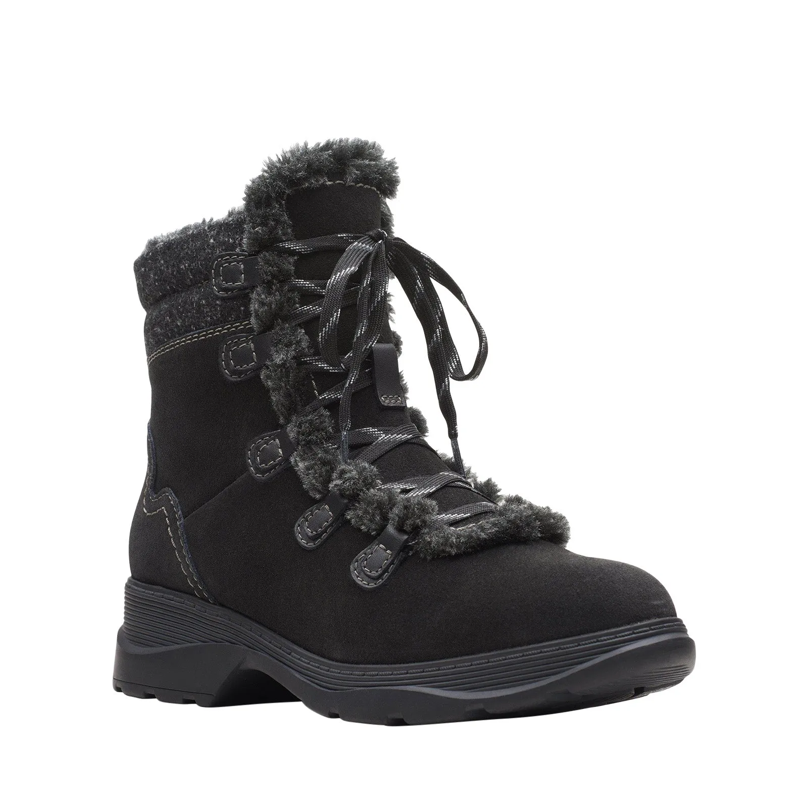 Clarks Aveleigh Edge 26163926 Womens Black Suede Lace Up Casual Dress Boots Comfortable Heel Counter
