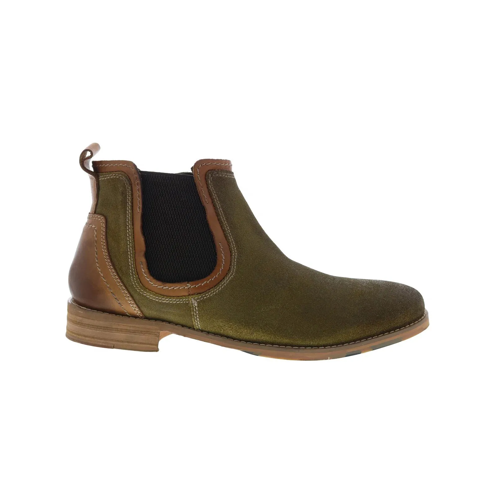 Testosterone Apple Jay T99330 Mens Green Leather Slip On Chelsea Boots Military Style Neutral Tone