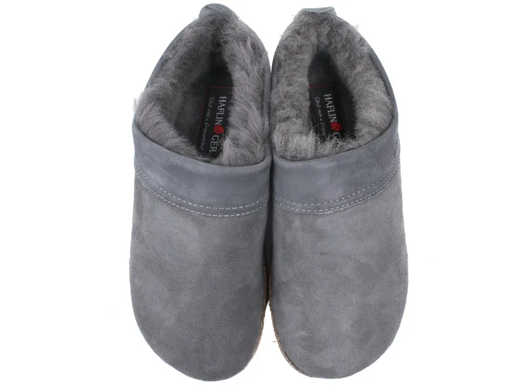 Beach Fit Slip Comfort Engineering Haflinger Clogs Sheepskin Snowbird Grey