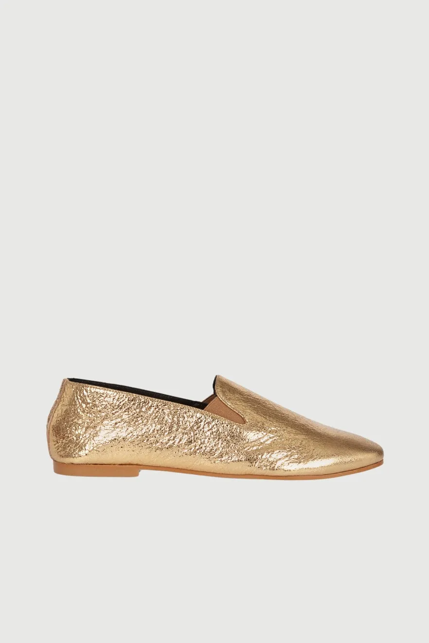 Cleo Loafers in Gold Leather Stylish Leather Breathable Lining