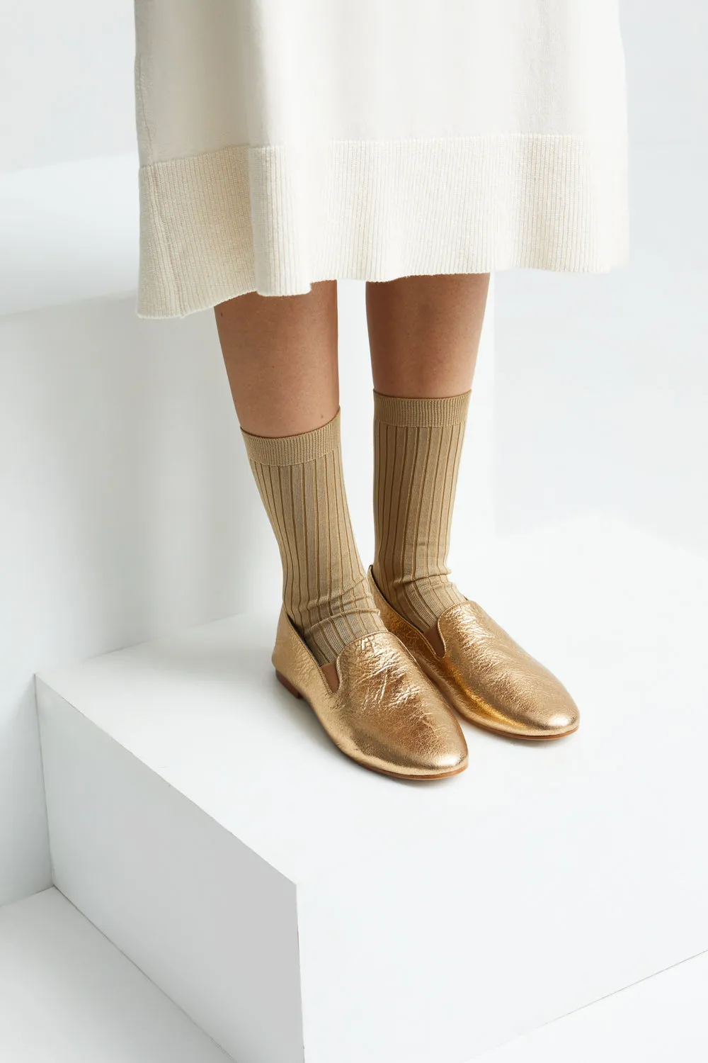 Cleo Loafers in Gold Leather Shock Absorbing Street Glide