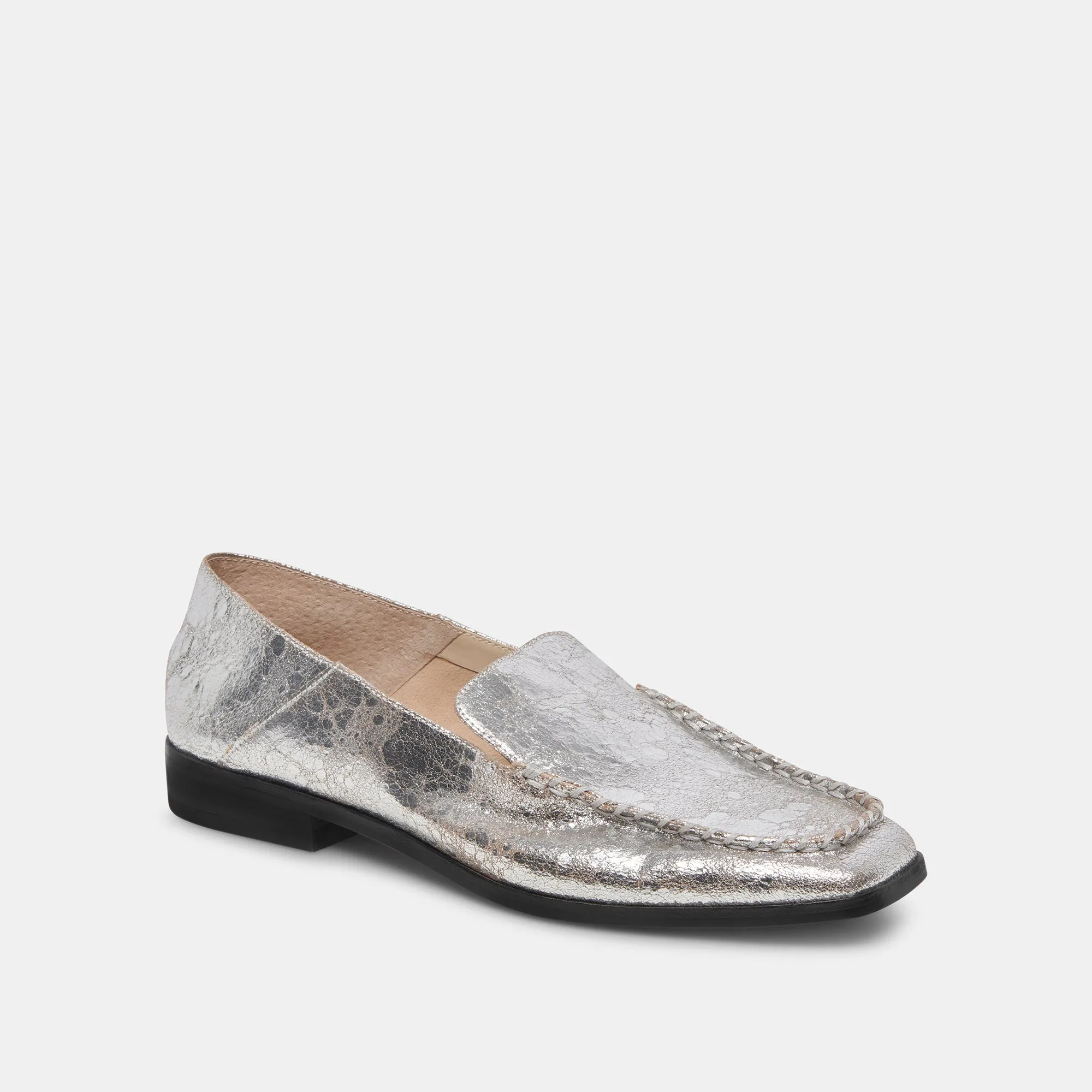 Non-Slip Soles BENY FLATS SILVER DISTRESSED LEATHER