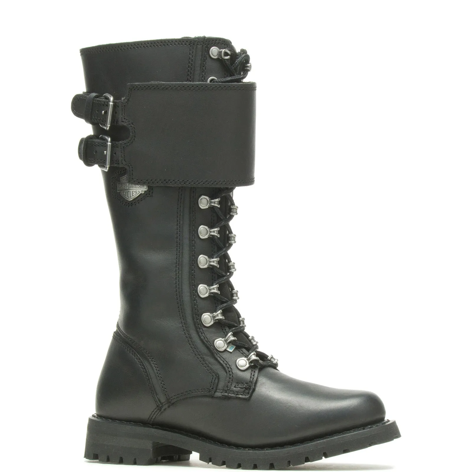 Harley-Davidson Grimes 12" Lace D87205 Womens Black Leather Motorcycle Boots Neutral Finish