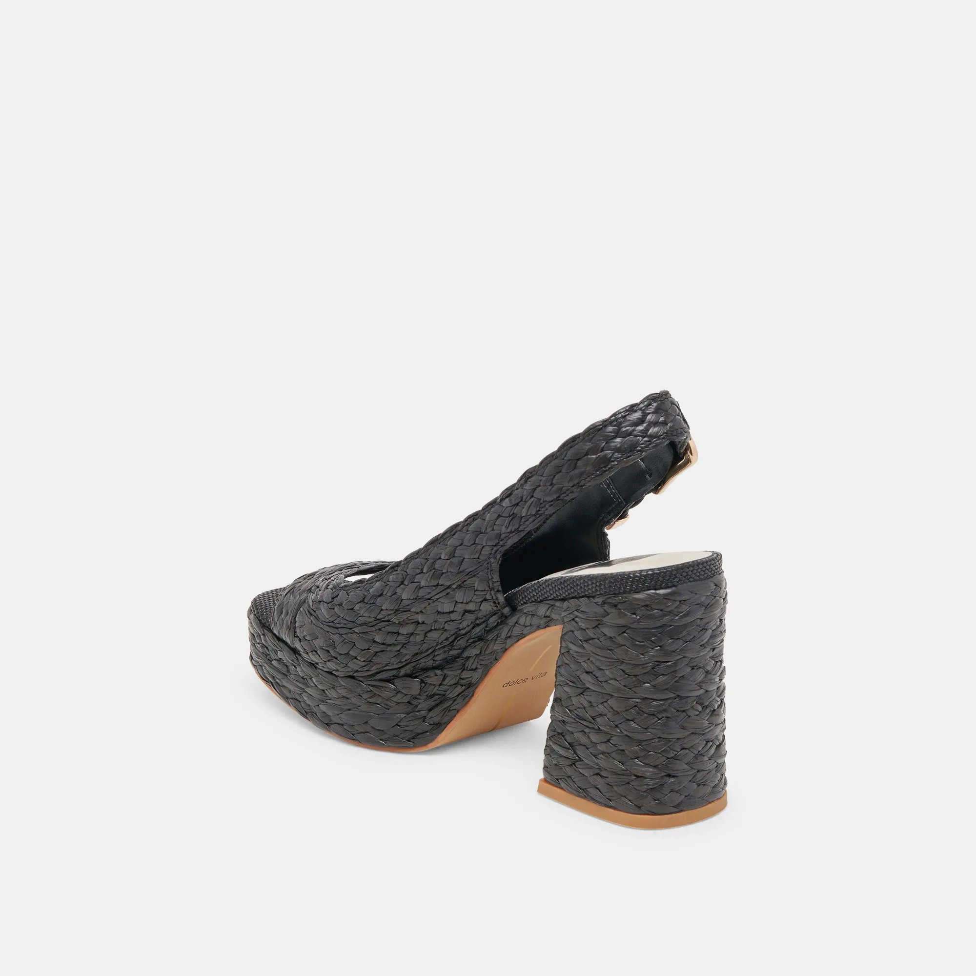 FLORES HEELS ONYX RAFFIA Open Toe Wedges Ventilated