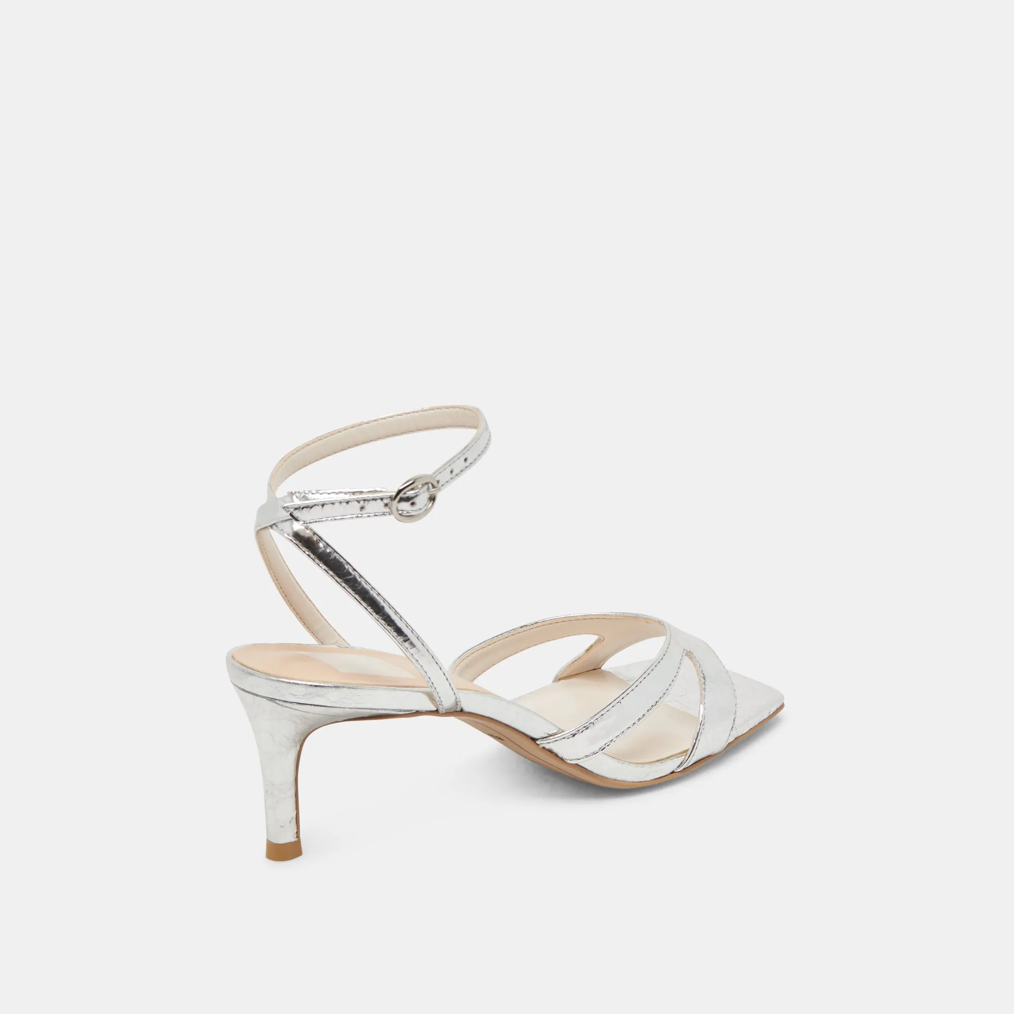 BECKI HEELS SILVER DISTRESSED LEATHER Floral Design Heels Anti Fatigue