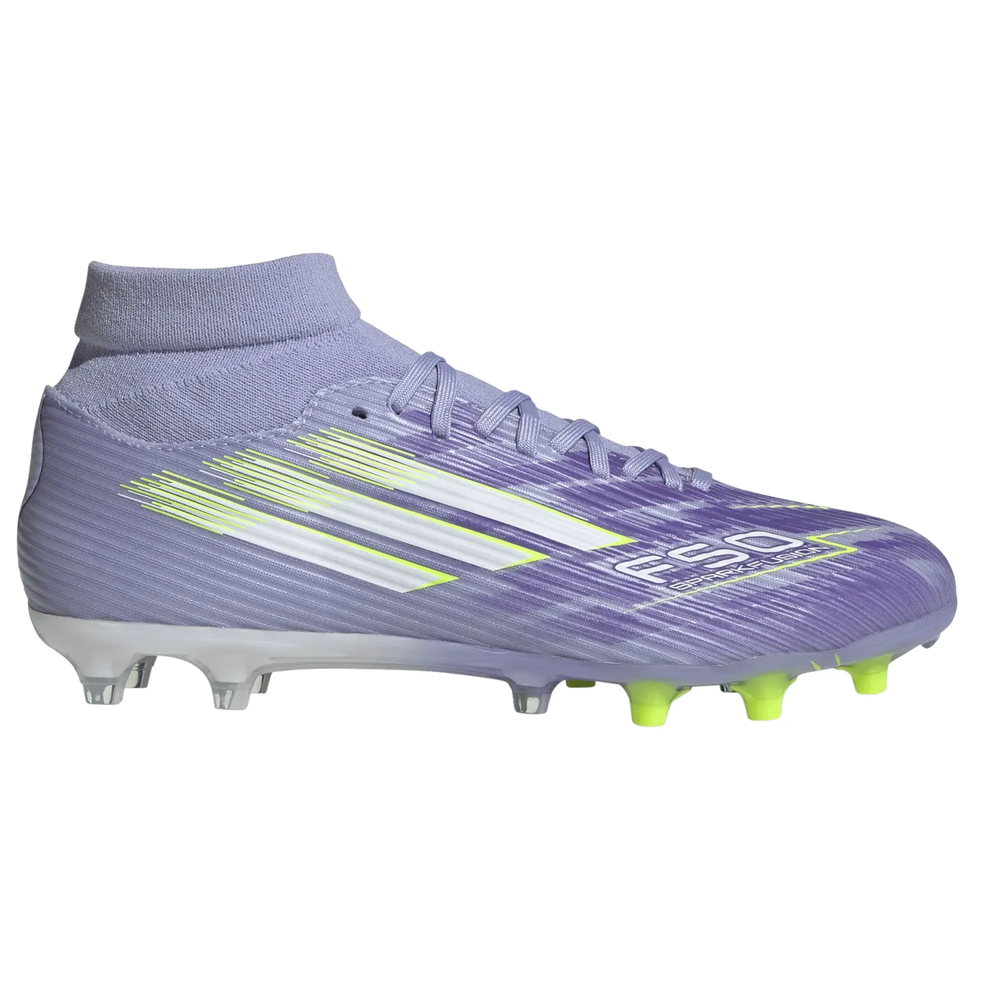 Running Field adidas Womens F50 Sparkfusion League FG/MG Soccer Cleats (Lucid Lemon/Purple Rush)