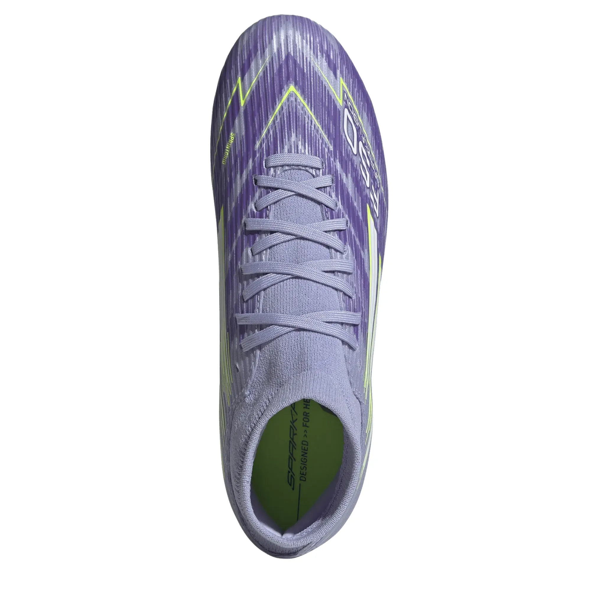 adidas Womens F50 Sparkfusion League FG/MG Soccer Cleats (Lucid Lemon/Purple Rush) Football Pitch Quick Release