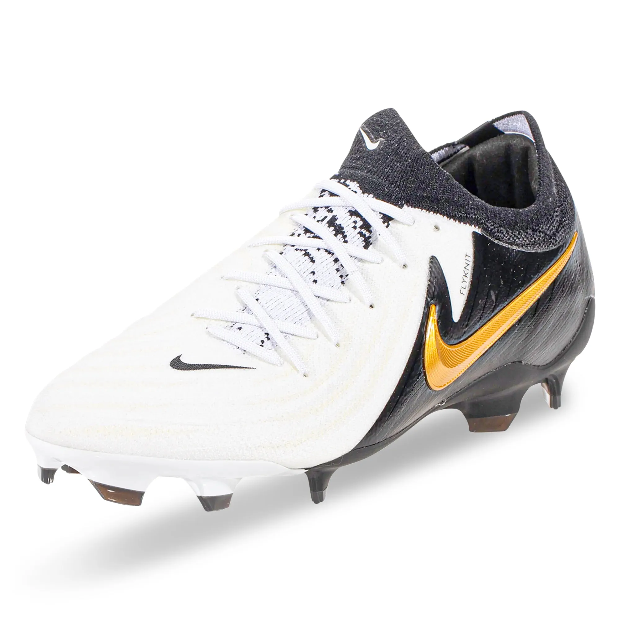 Padded interior Nike Phantom GX II Pro Firm Ground Soccer Cleats (White/Black/Metallic Gold Coin)