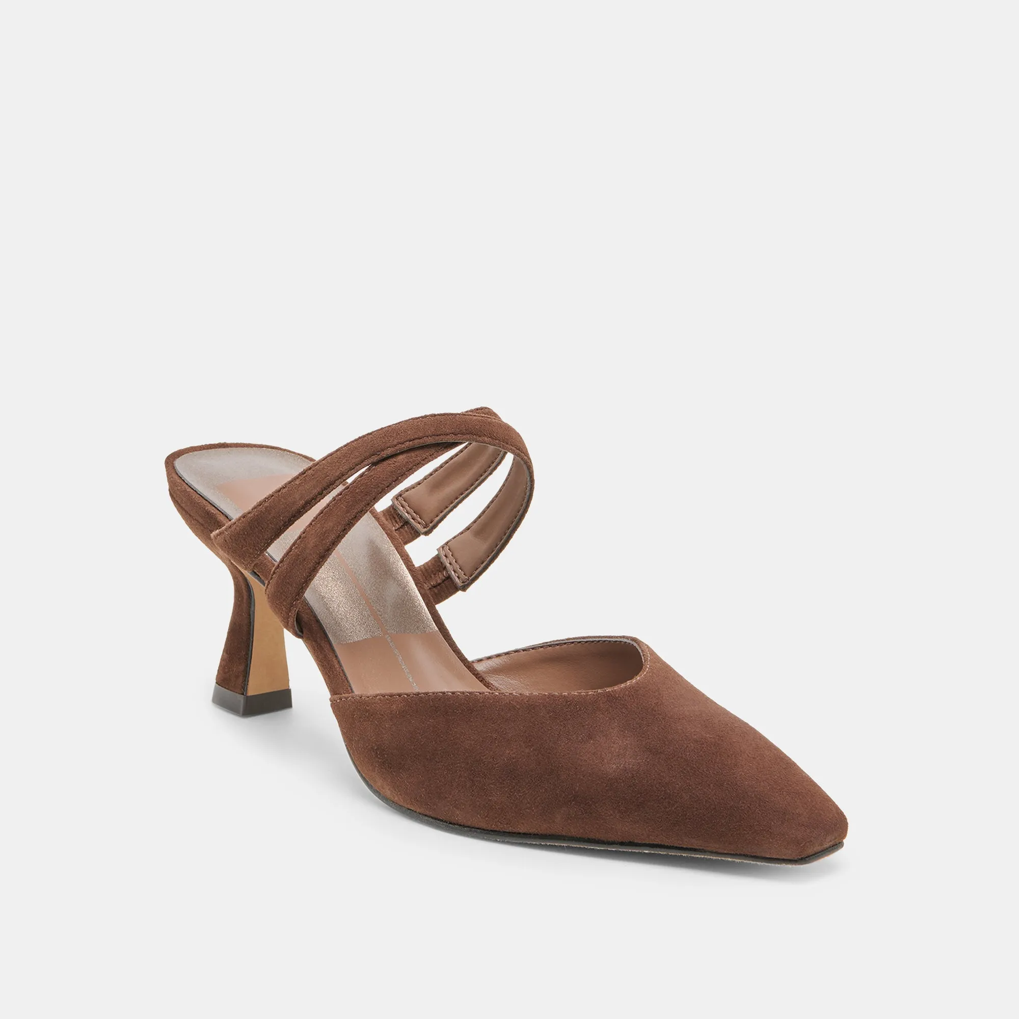LINORE HEELS DK BROWN SUEDE Comfort footbed