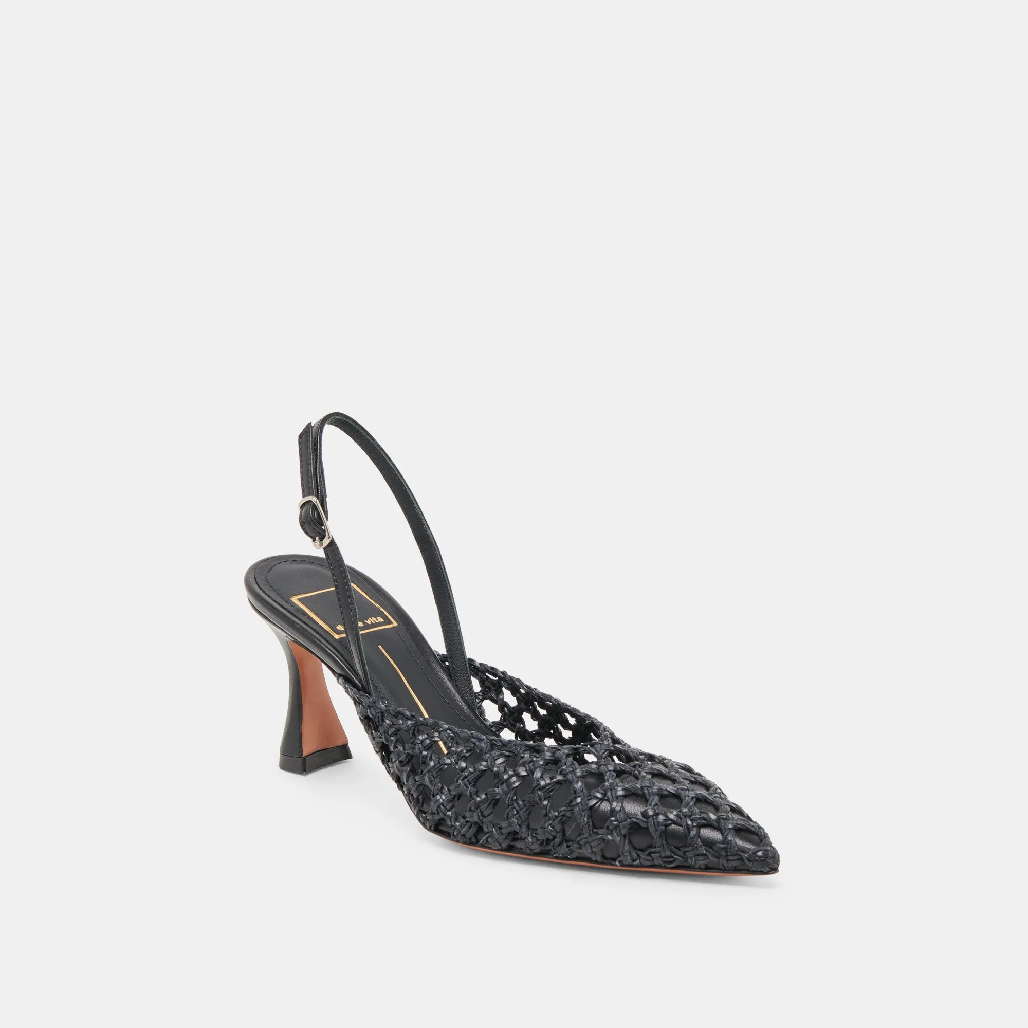 GLORIA HEELS BLACK WOVEN Metallic Evening Shoes Classic Design