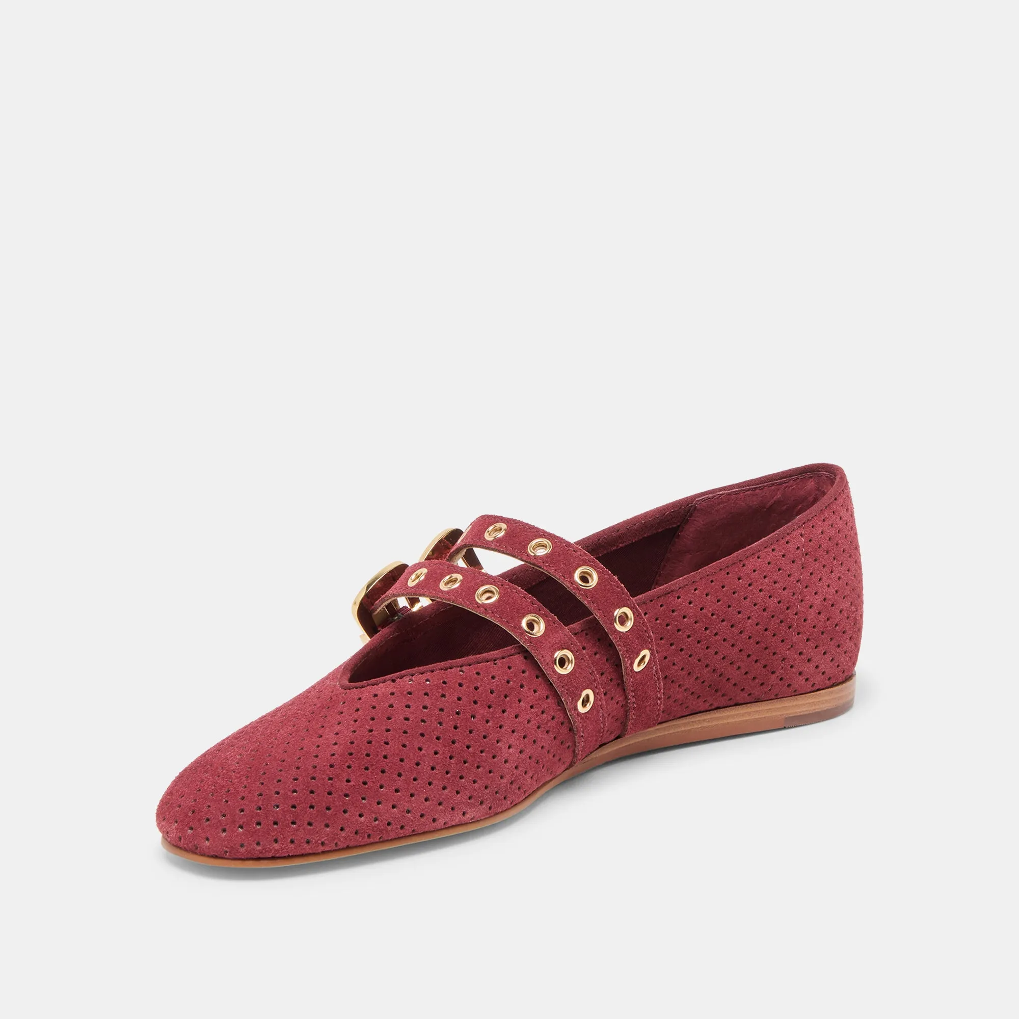 BAYLEE GROMMET BALLET FLATS OXBLOOD PERFORATED SUEDE Music Glow