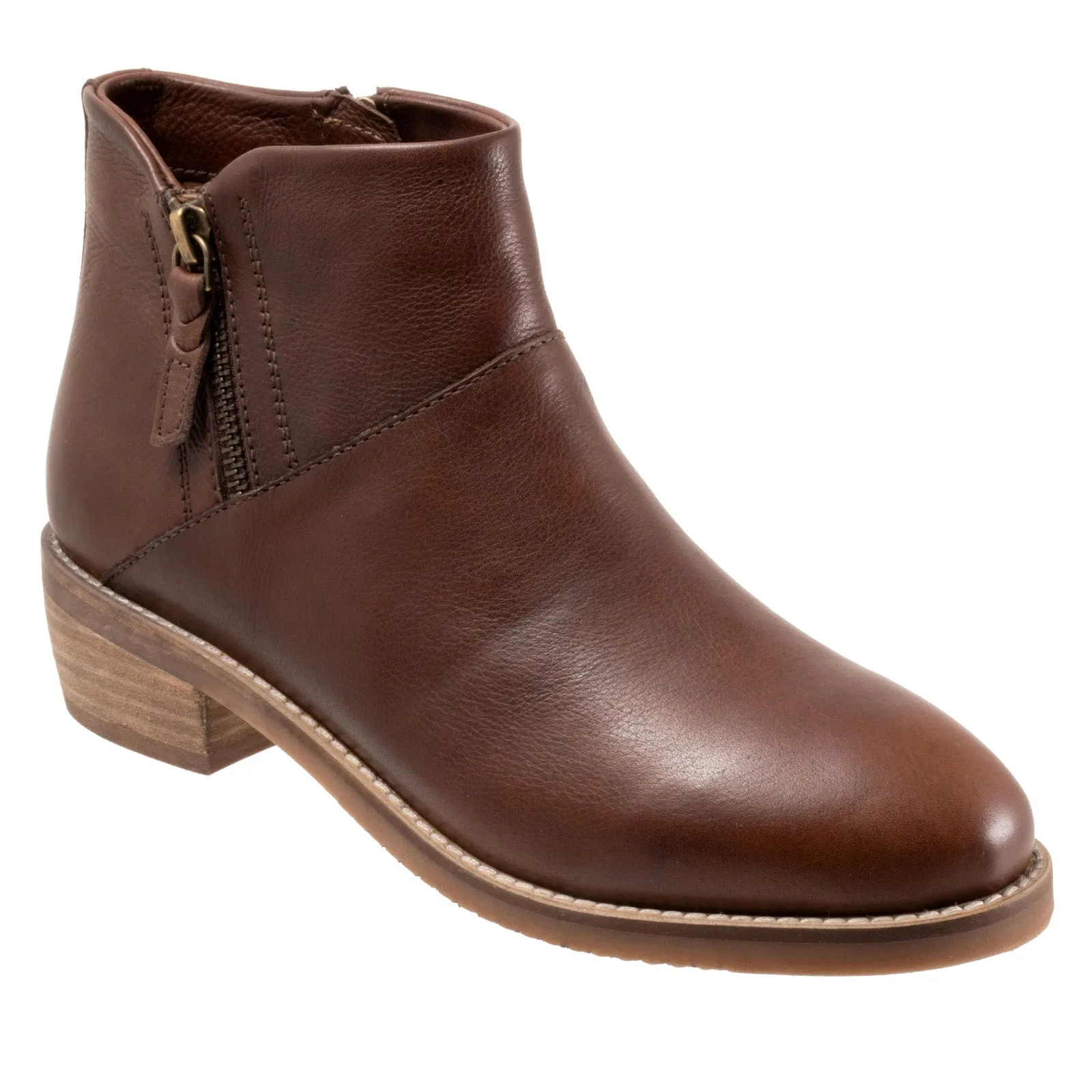 Shockproof Elastic Cuff Softwalk Roselle S2256-200 Womens Brown Wide Leather Ankle & Booties Boots