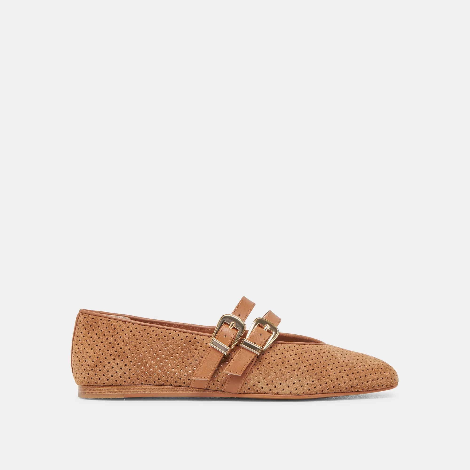 Moisture Wick Harbor Glow BAYLEE WIDE BALLETS FLATS PECAN PERFORATED SUEDE