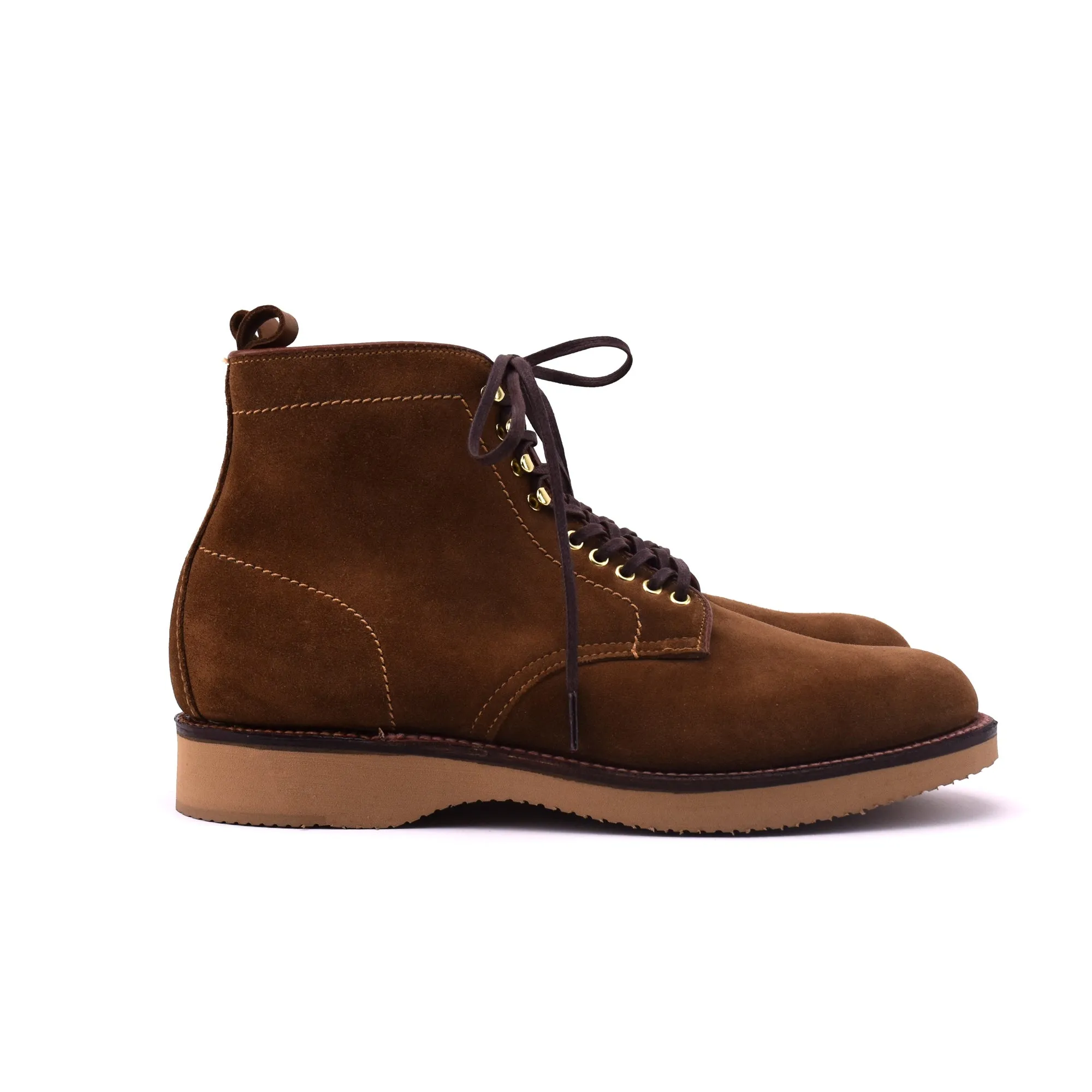Alden Snuff Suede Plain Toe Boot on Wedge Sole Balance Core