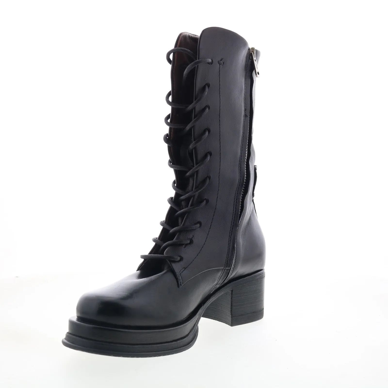 Warehouse Worker Minimal Build A.S. 98 Caden Womens Black Leather Lace Up Casual Dress Boots