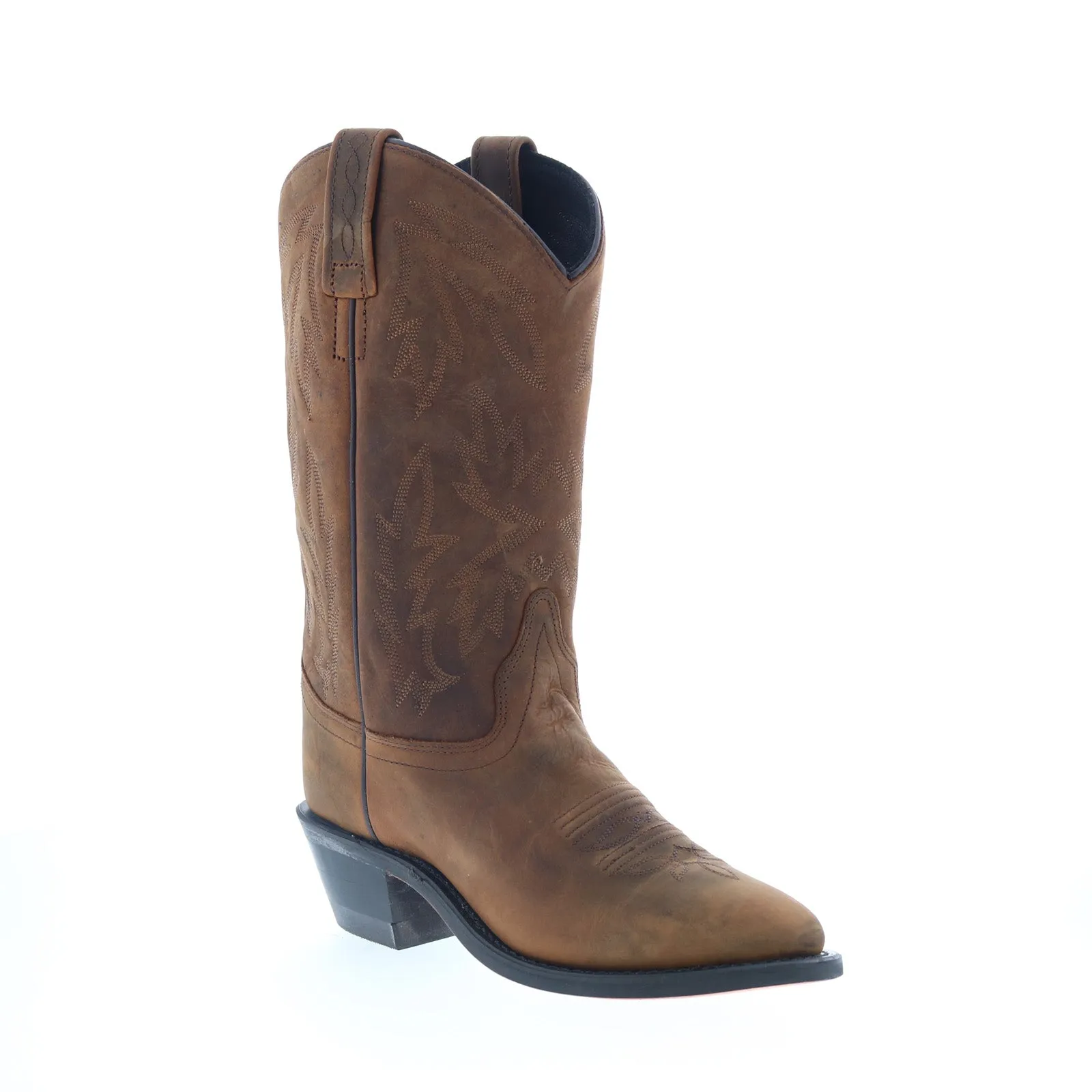 Jama Old West OW2011L Womens Brown Leather Slip On Cowboy Western Boots Stretchable