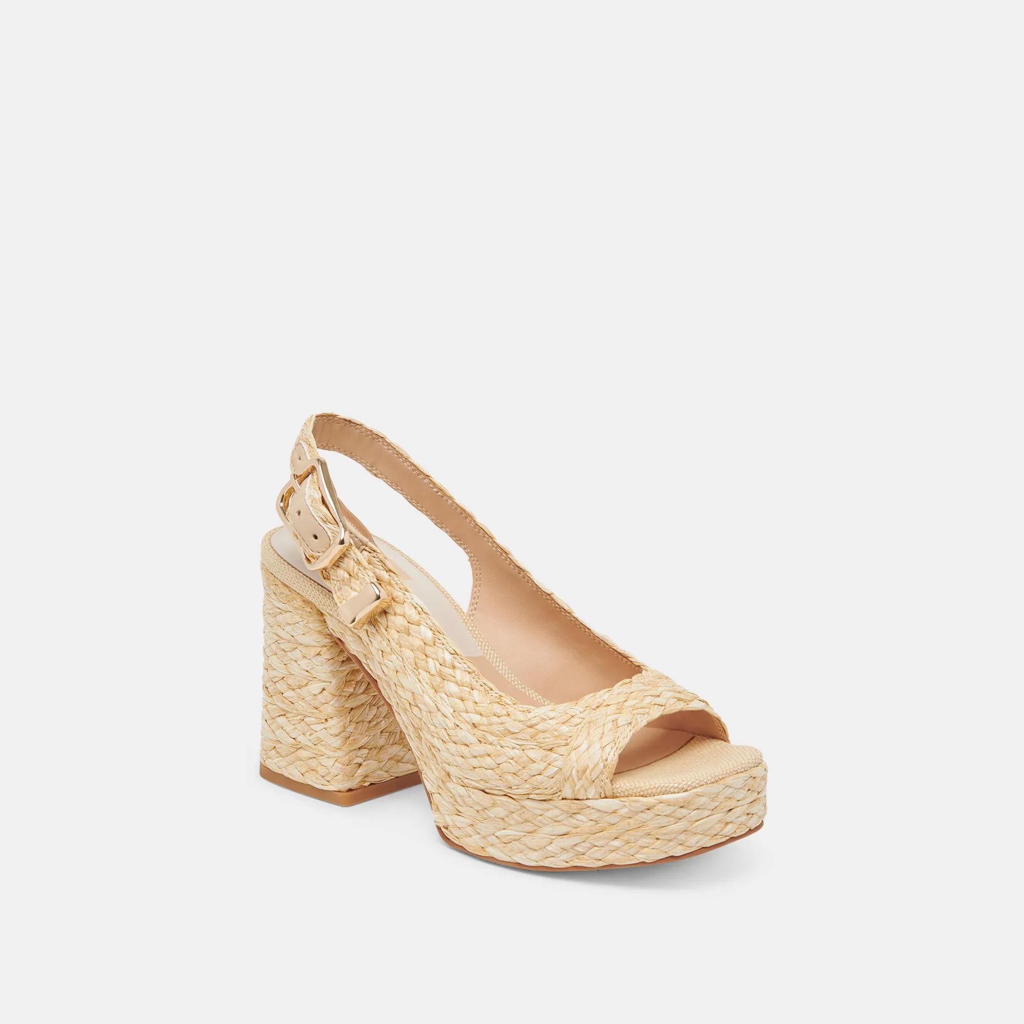High Top Stylish FLORES HEELS NATURAL RAFFIA