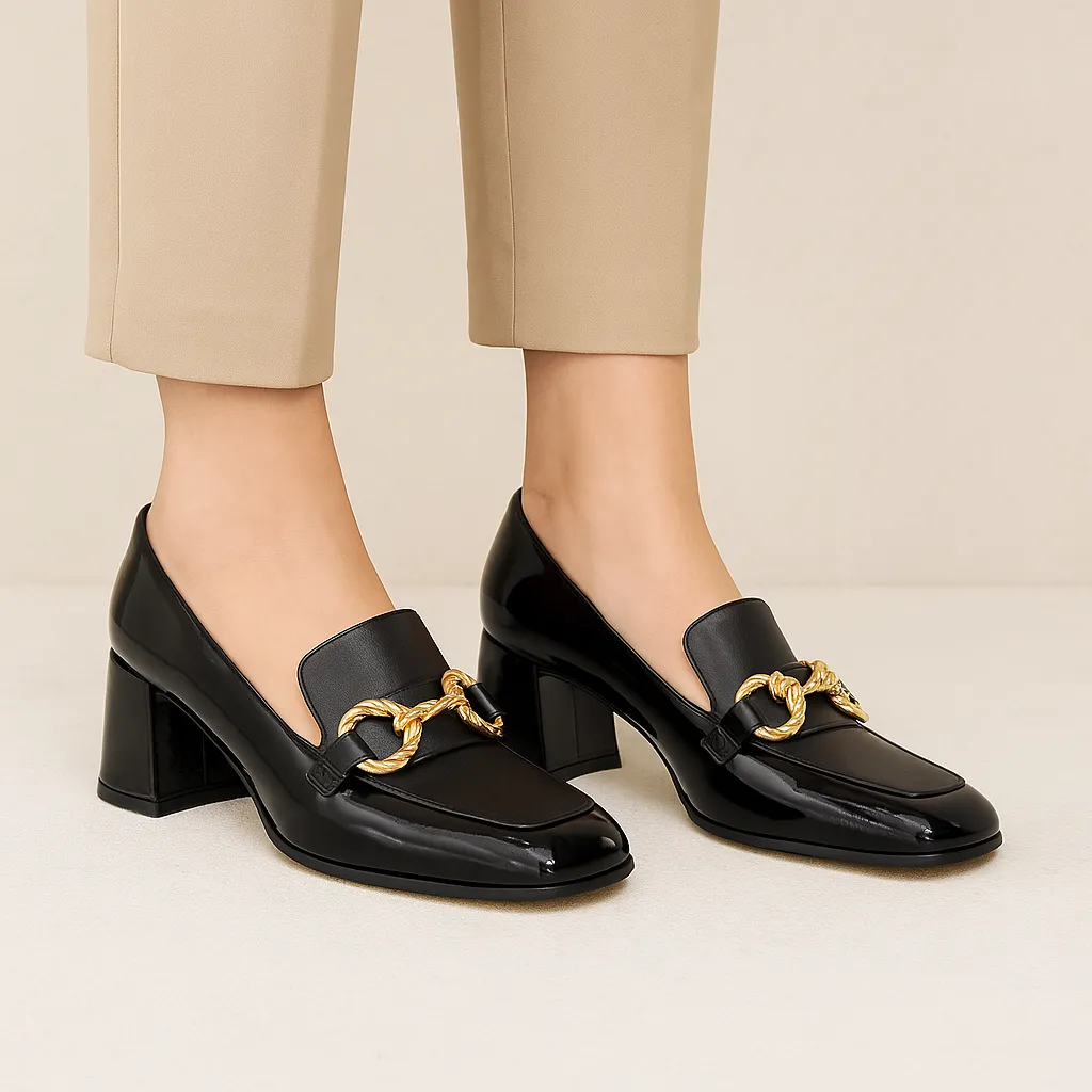 DJANGO & JULIETTE KEEFE BLACK PATENT Flex Path Classic Office Footwear
