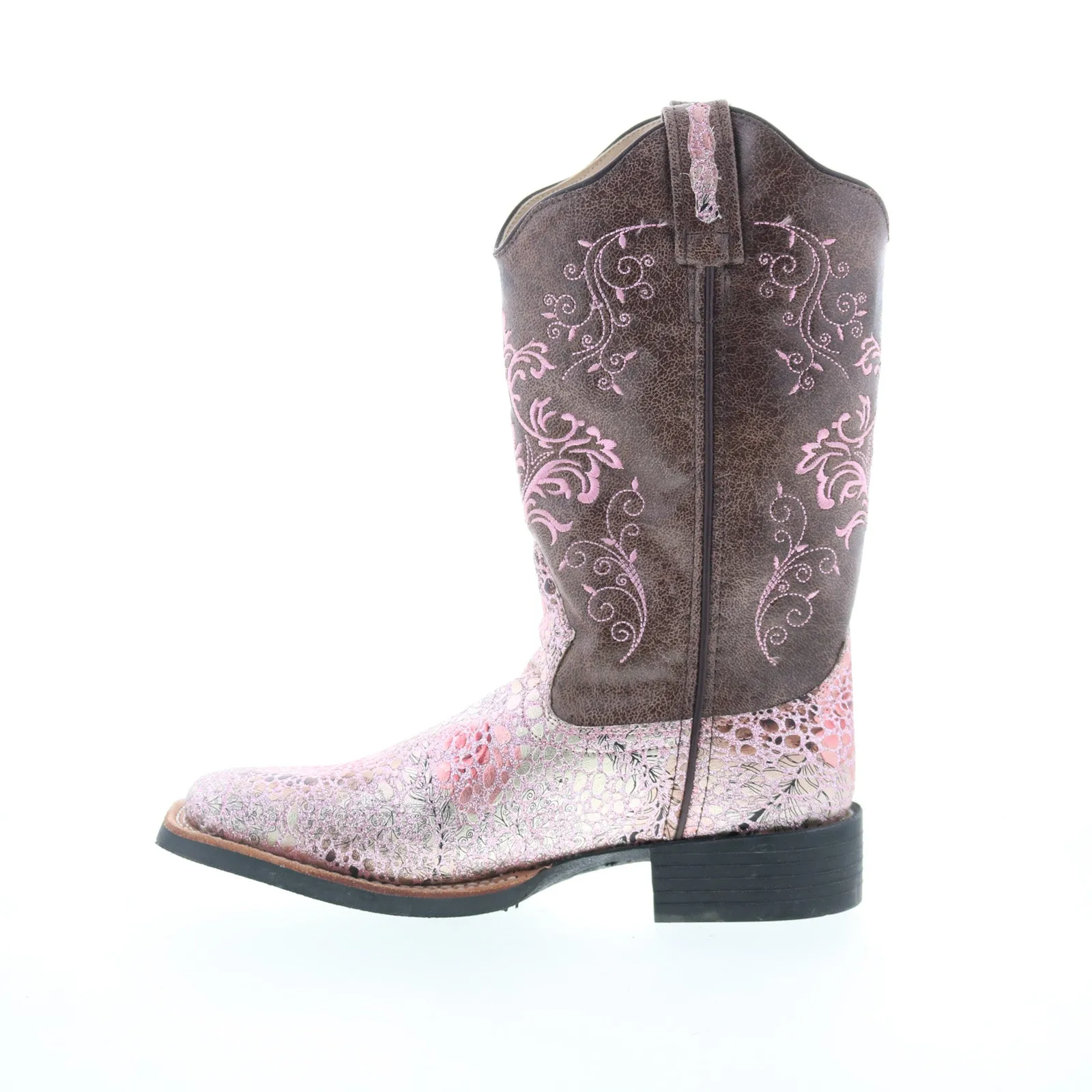 Jama Old West Square Toe 18123 Womens Pink Leather Slip On Western Boots All Fit