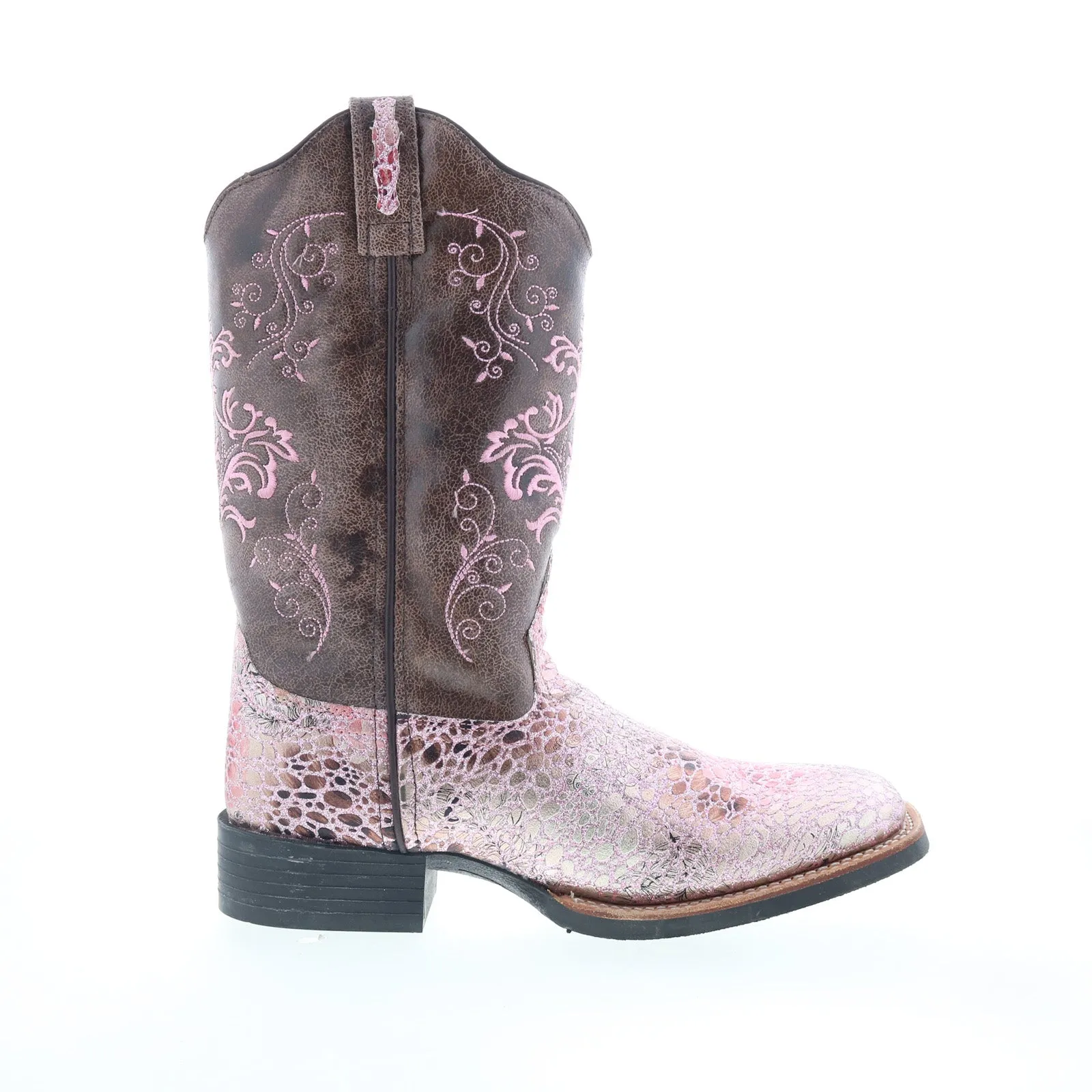 Cold-resistant Jama Old West Square Toe 18123 Womens Pink Leather Slip On Western Boots