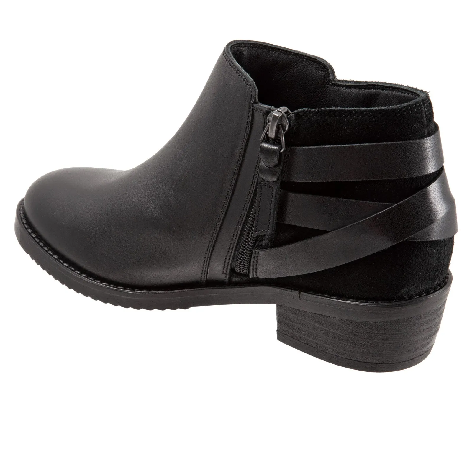 Softwalk Raleigh S2155-001 Womens Black Leather Zipper Ankle & Booties Boots Cushion Build Wide Sole