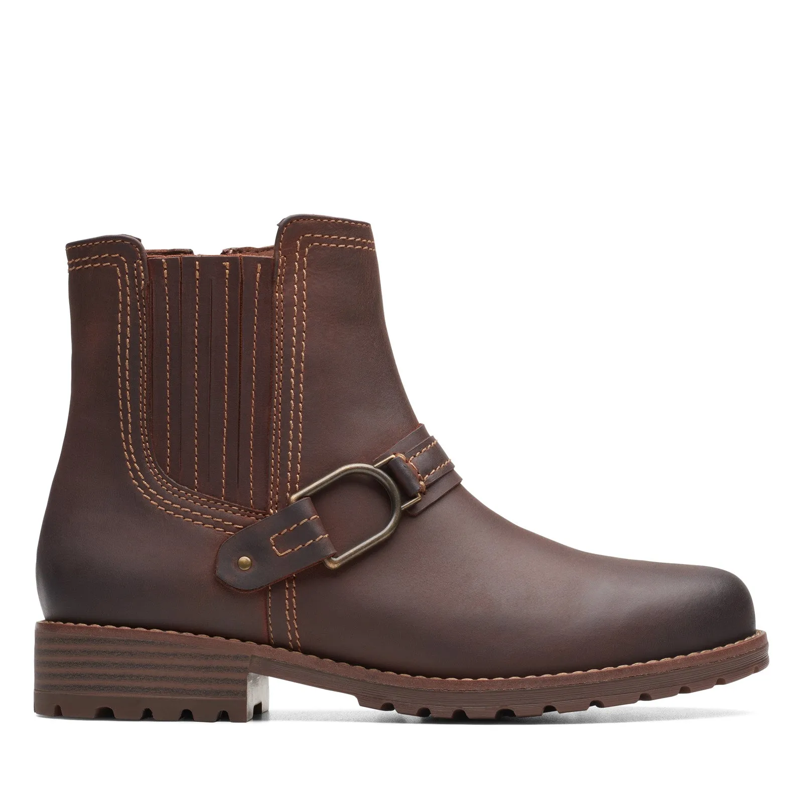 Elastic Material Heavy Terrain Clarks Aspra Buckle 26174953 Womens Brown Wide Leather Casual Dress Boots