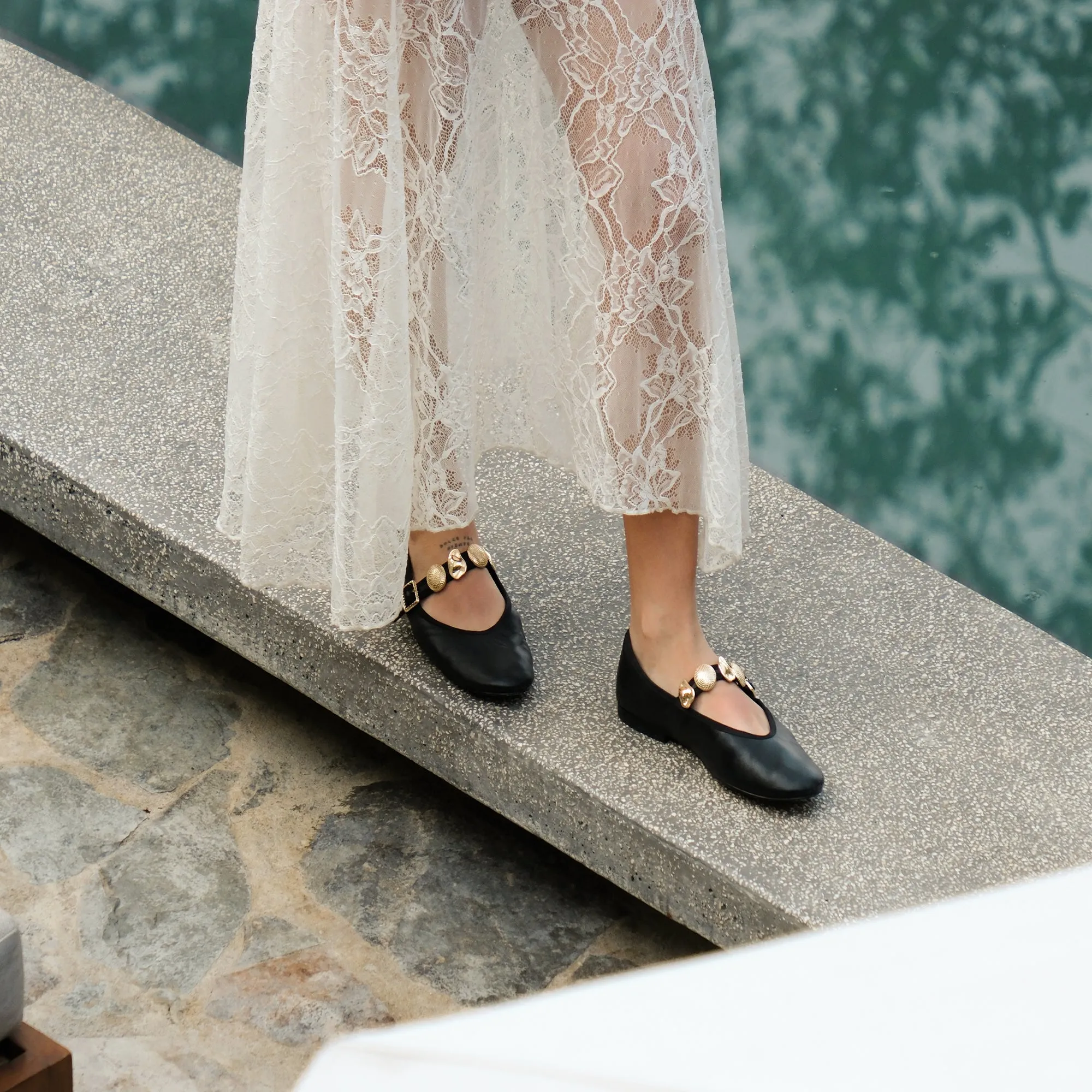 RELAN BALLET FLATS BLACK LEATHER Smile Step Campus Walk
