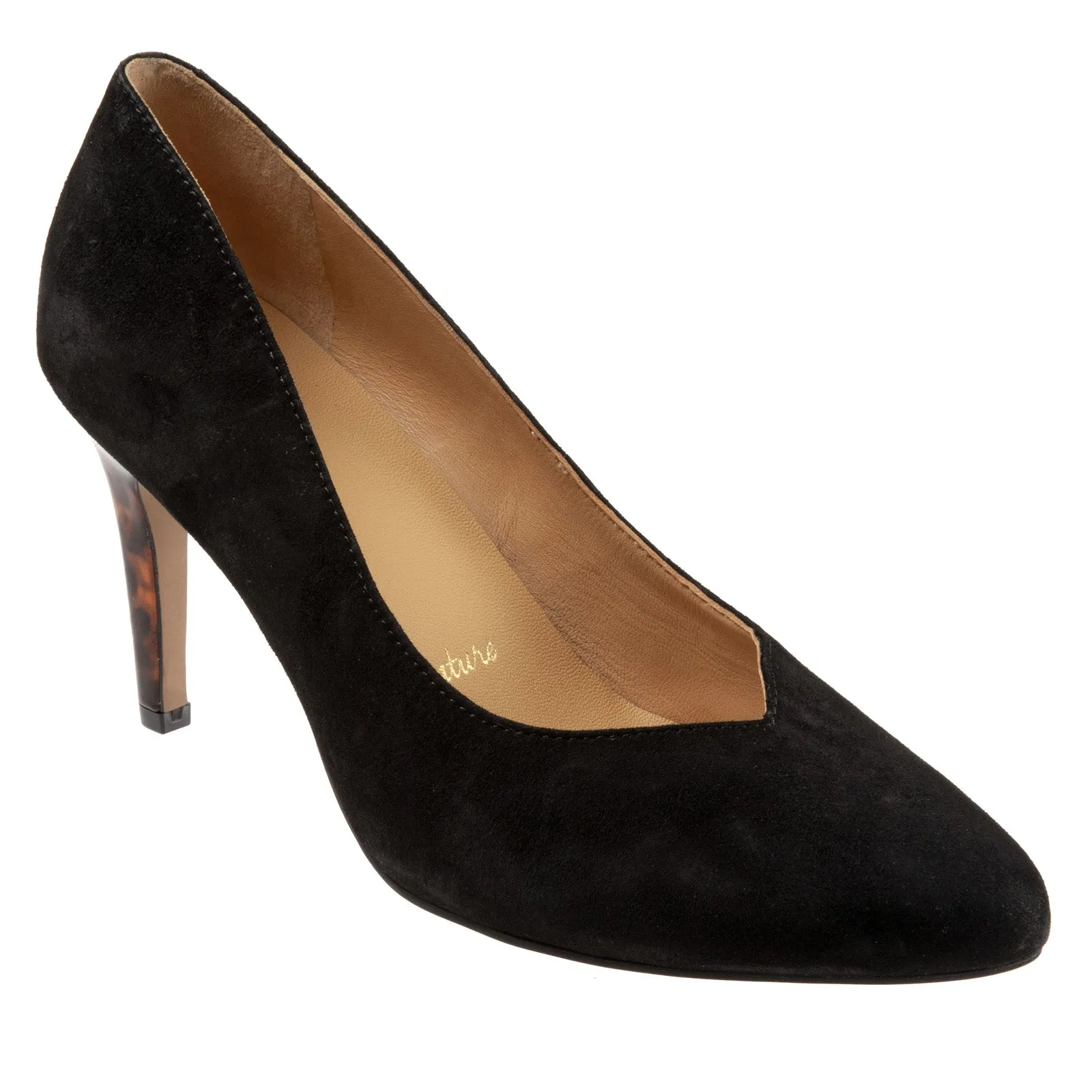Foot Stability Breathable Design Trotters Angie T2050-003 Womens Black Narrow Leather Pumps Heels Shoes
