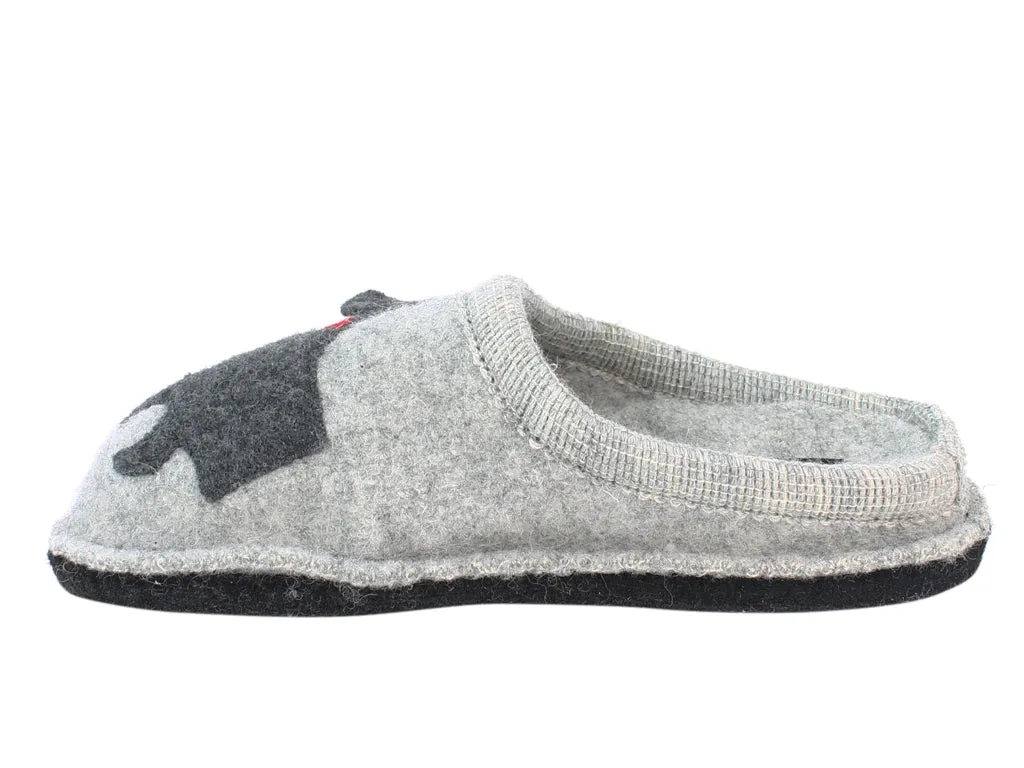 Haflinger Slippers Flair Dachs Dog Grey Soft Footbed Comfortable Straps