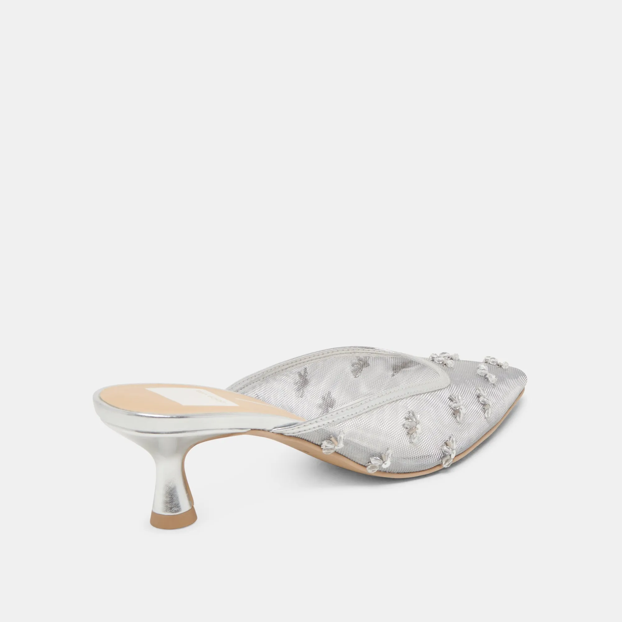 CLARA WIDE HEELS SILVER MESH Flexible Material