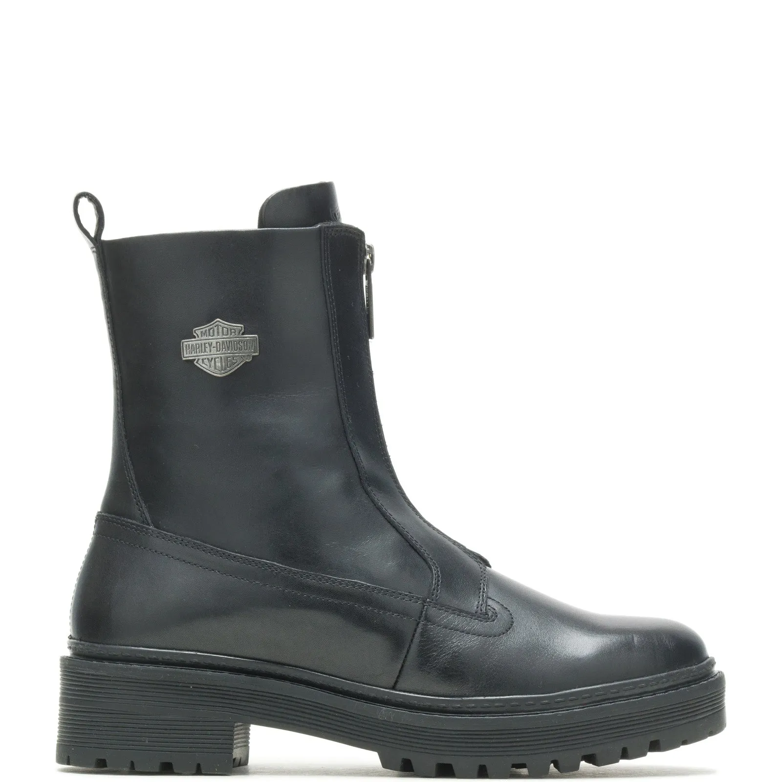 Harley-Davidson Carney Front Zip D84785 Womens Black Leather Motorcycle Boots Fashion Forward Model
