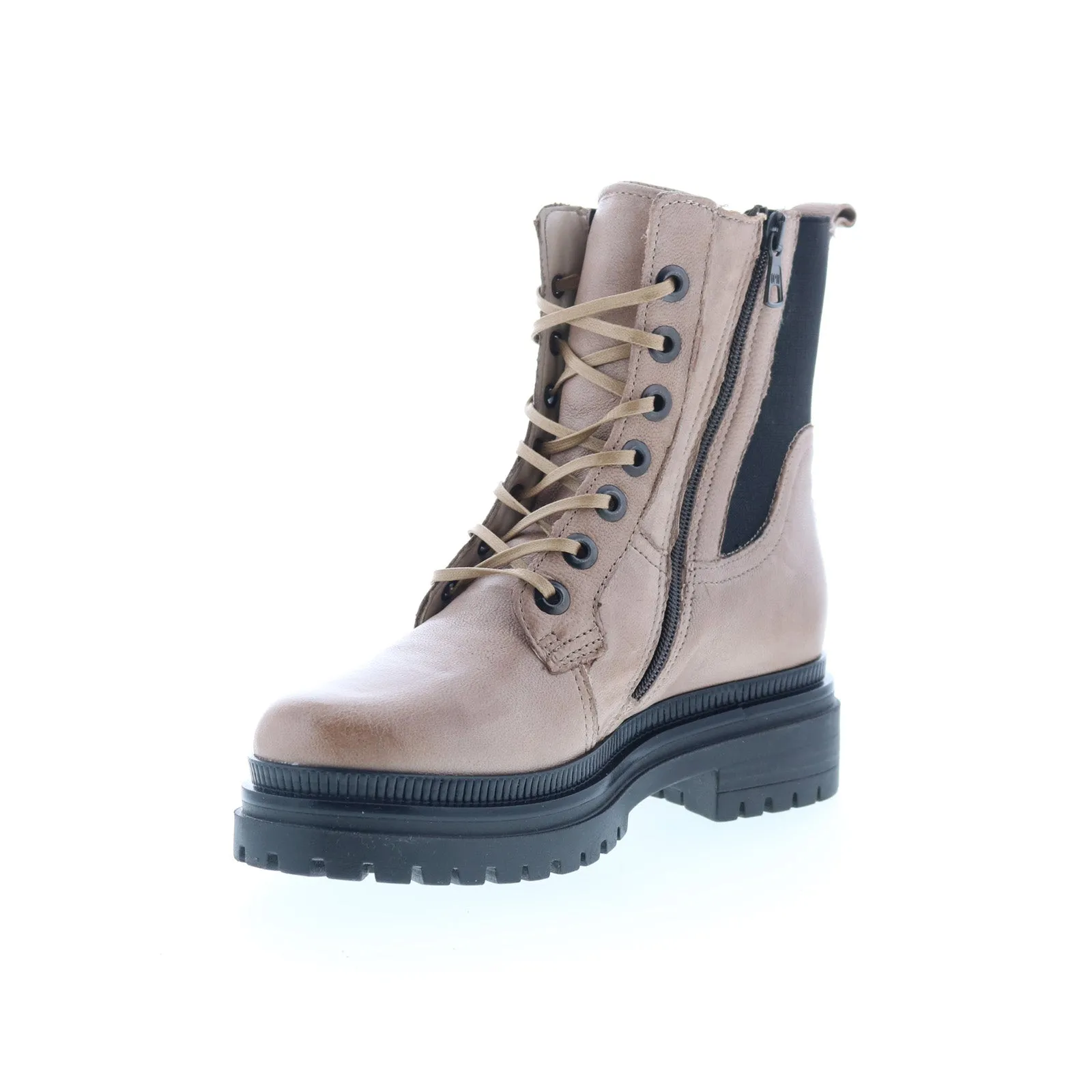 Miz Mooz Davie Womens Beige Leather Lace Up Casual Dress Boots Compact Build