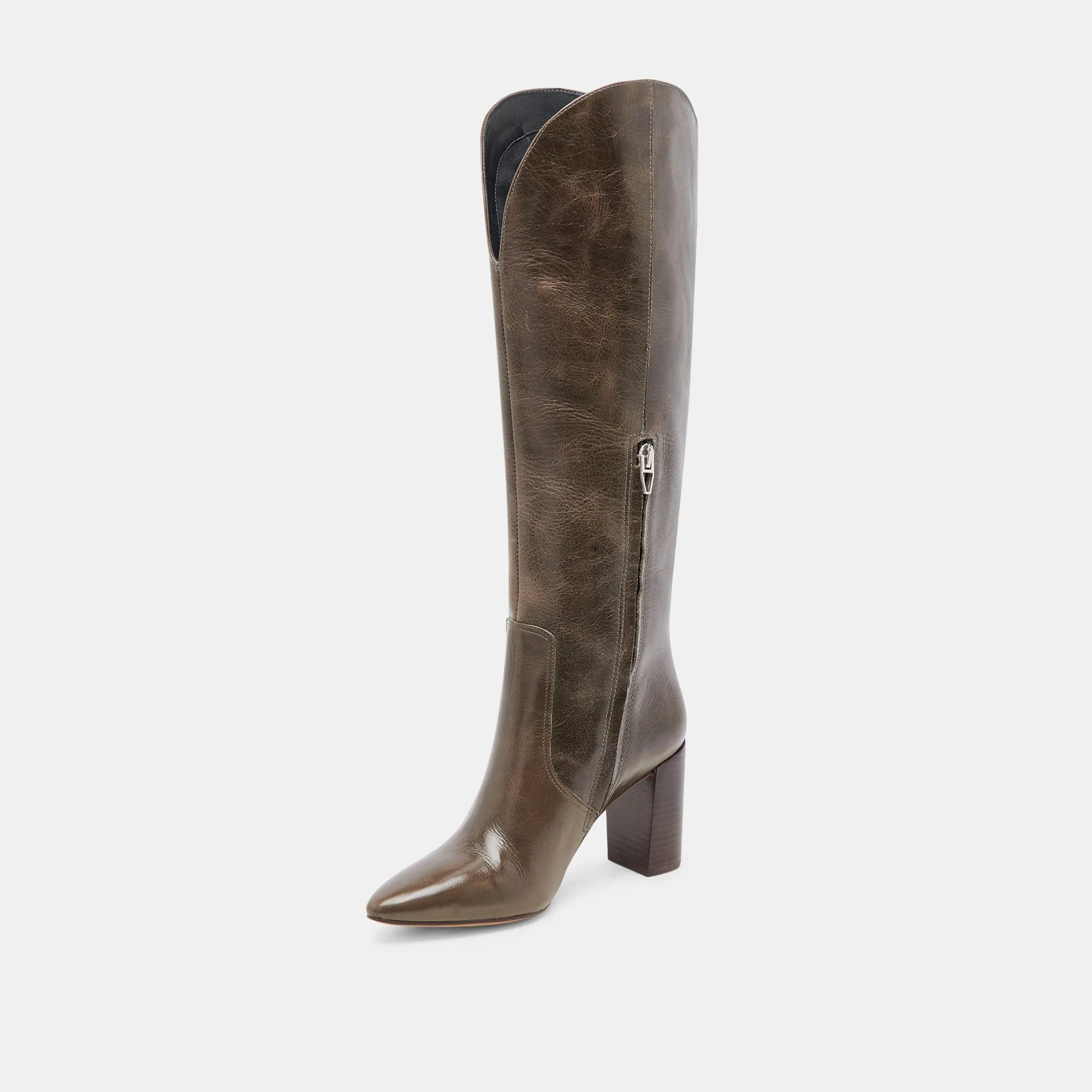NEDI WIDE CALF BOOTS DARK OLIVE LEATHER Casual Footwear