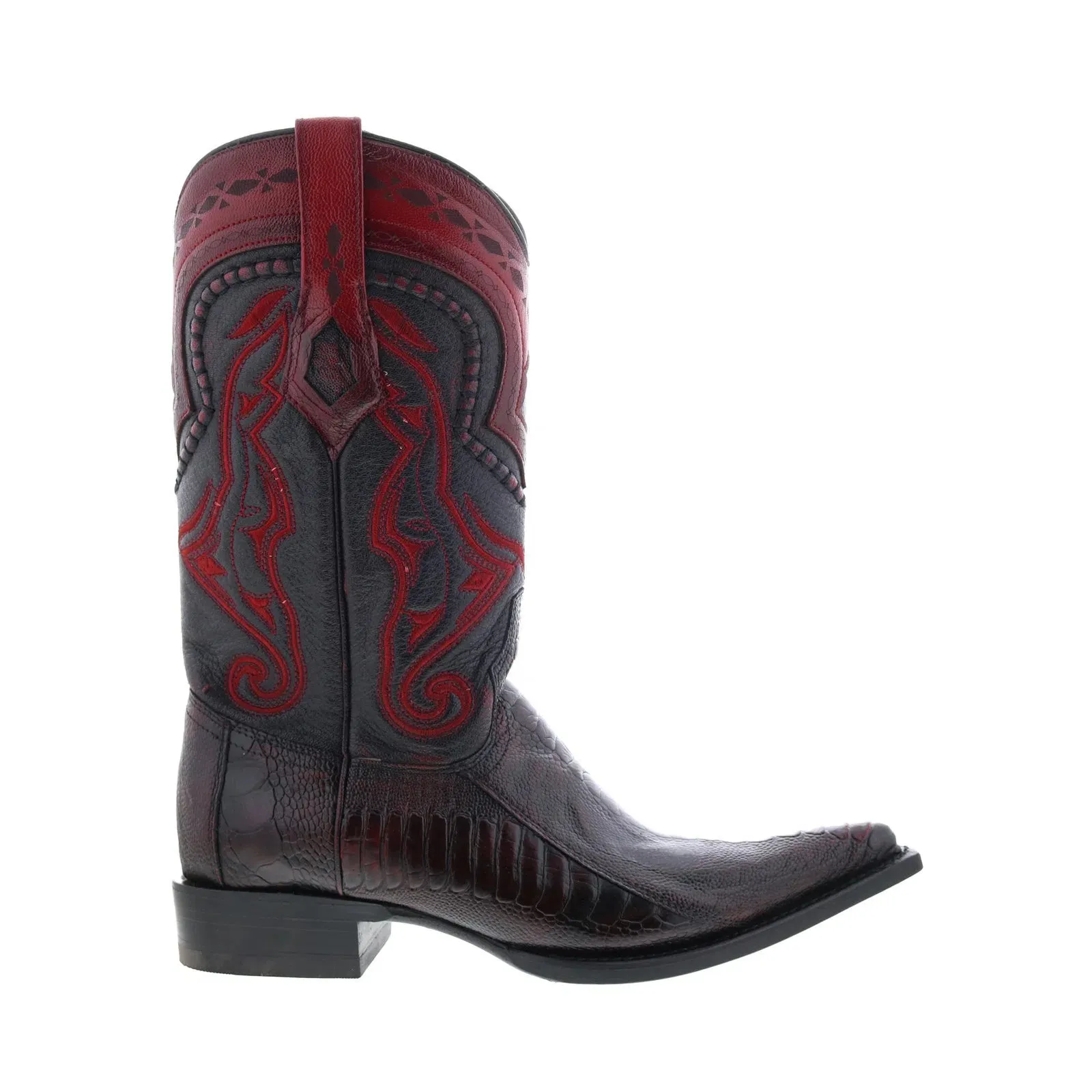 Fashion Focused Los Altos 3X Toe Ostrich Leg 9530518 Mens Burgundy Wide Cowboy Western Boots