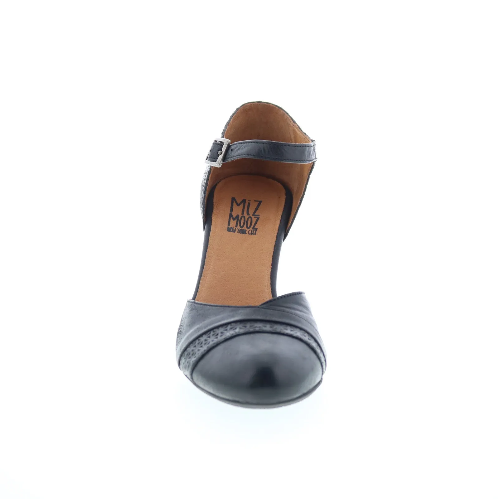 Shockproof Miz Mooz Jay-EU Womens Black Leather Hook & Loop Strap Heels Shoes